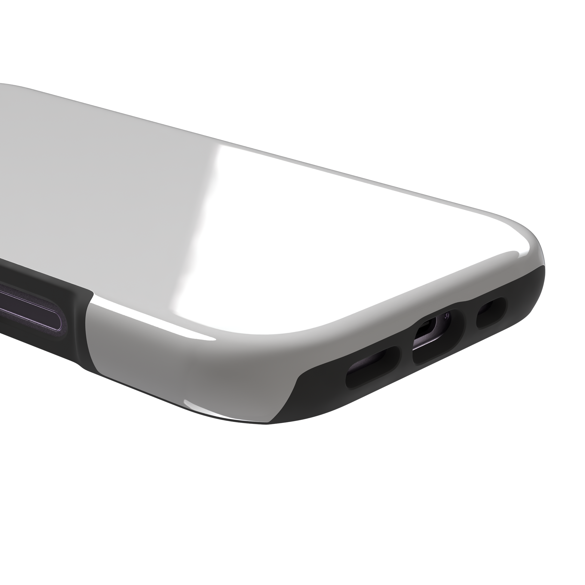 Solid light silver-grey phone case with minimal matte finish on iPhone, phone case by Caselier — tough case, charging port detail