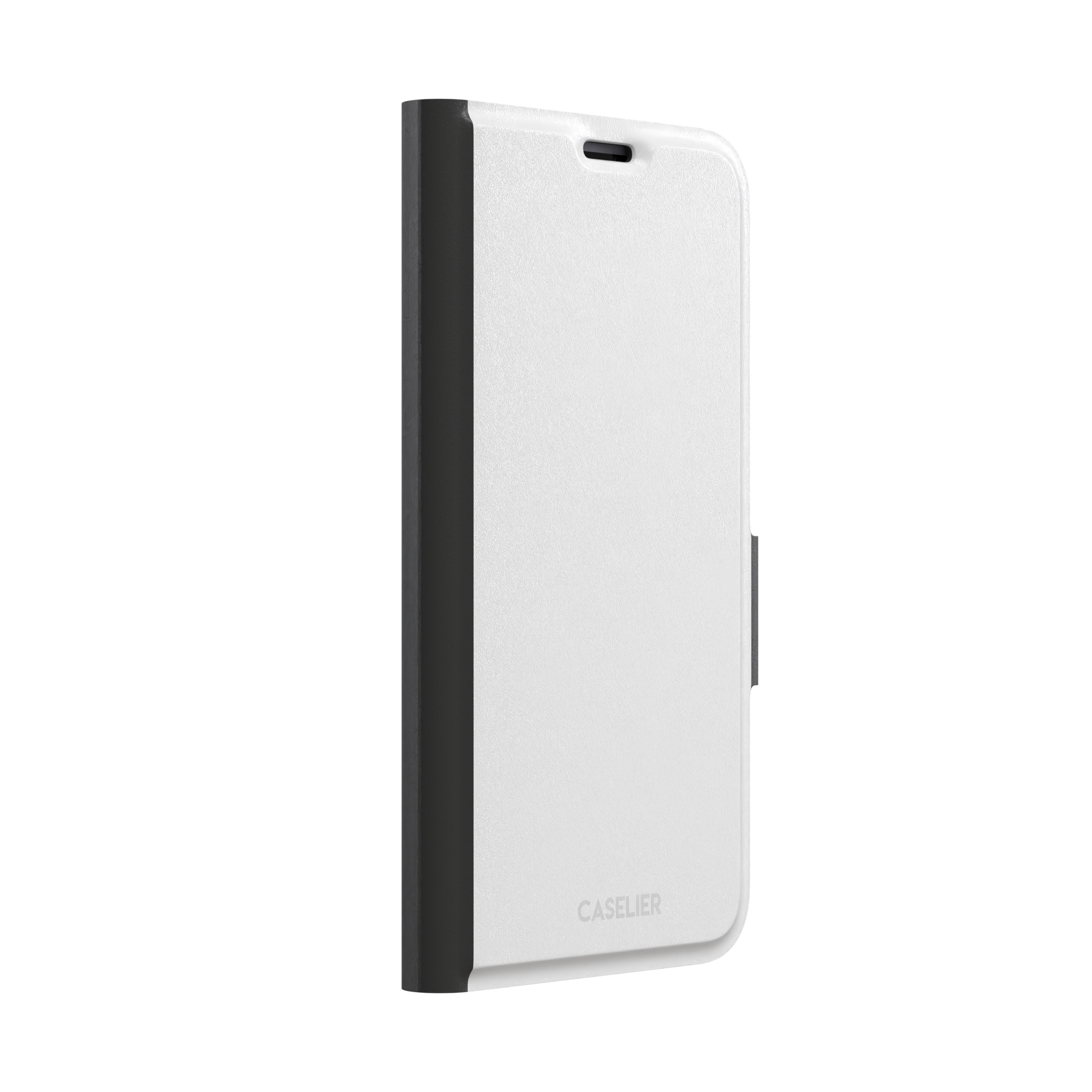 Solid light silver-grey phone case with minimal matte finish on iPhone, phone case by Caselier — wallet case, left view