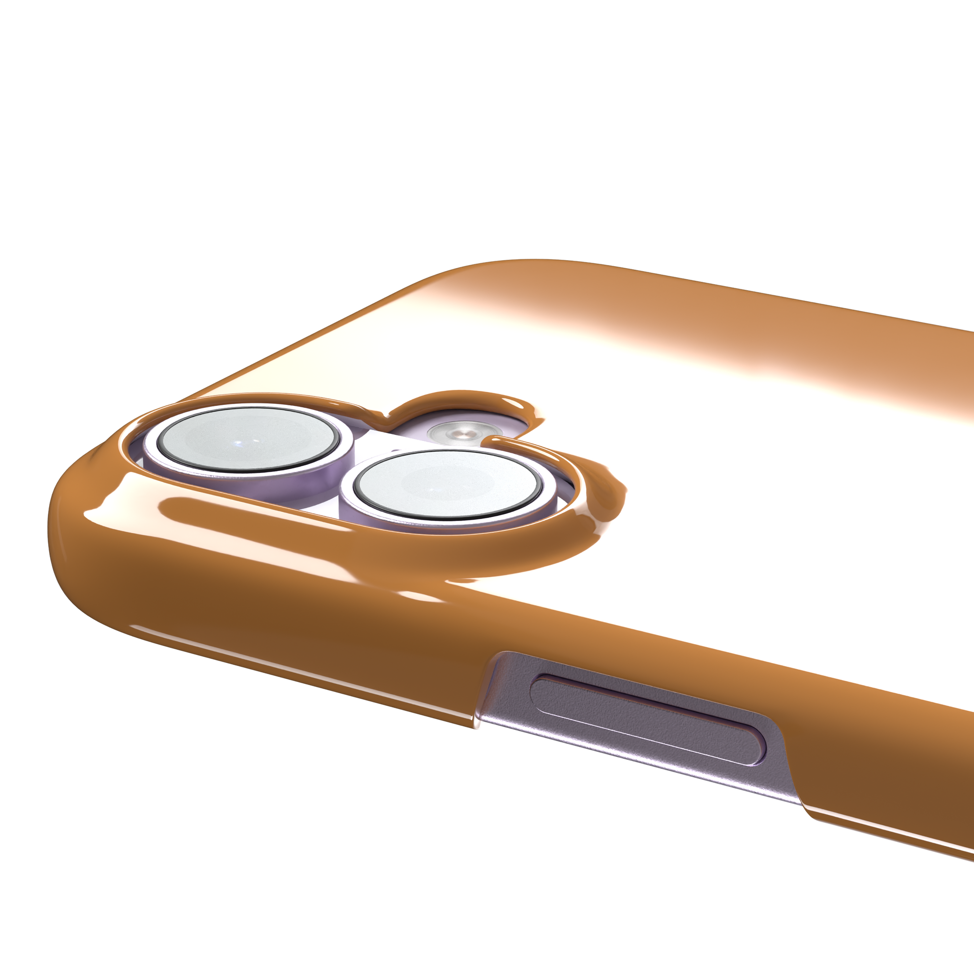 Solid warm amber orange phone case with minimal matte finish on iPhone, phone case by Caselier — snap case, volume buttons detail