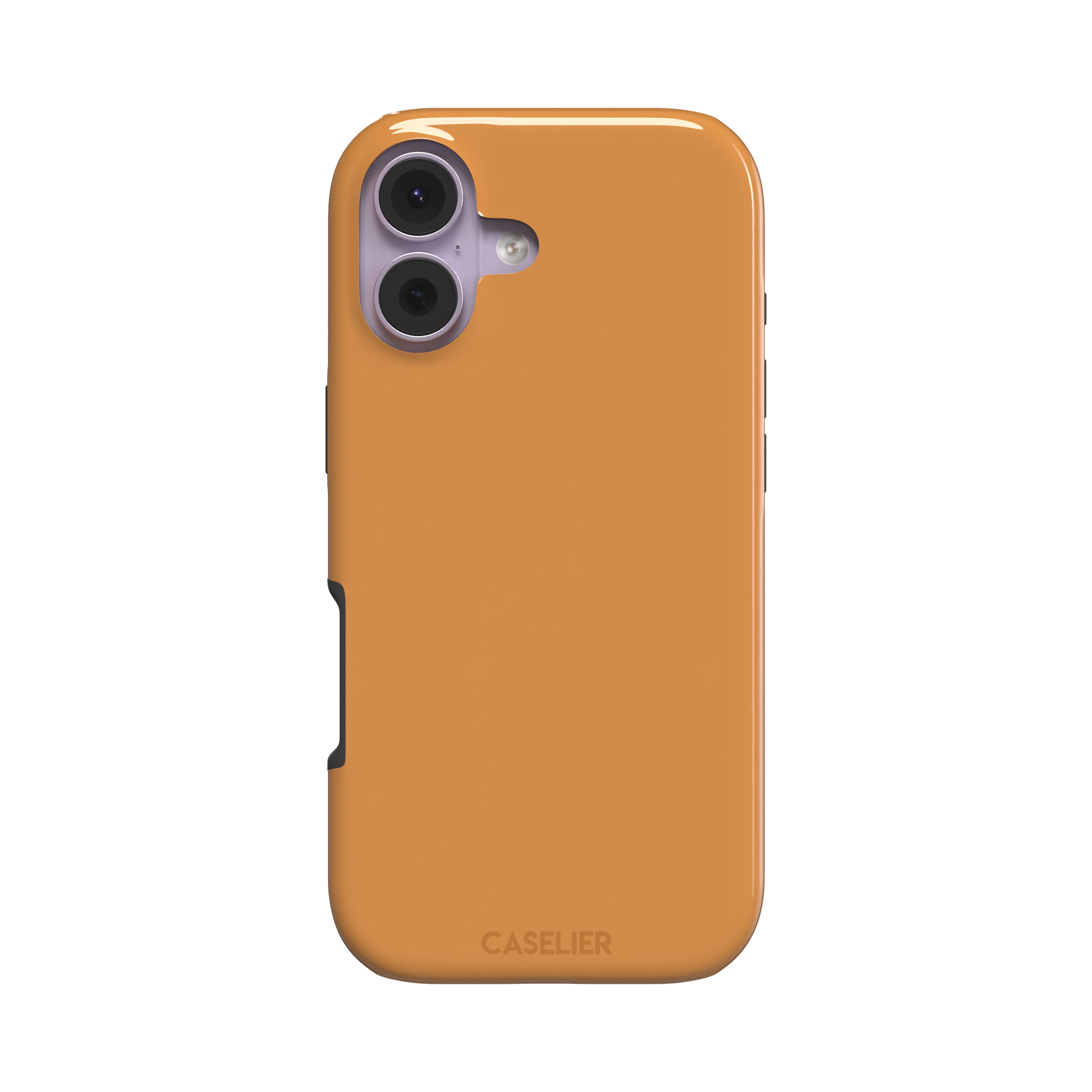 Solid warm amber orange phone case with minimal matte finish on iPhone, phone case by Caselier — tough case, front view