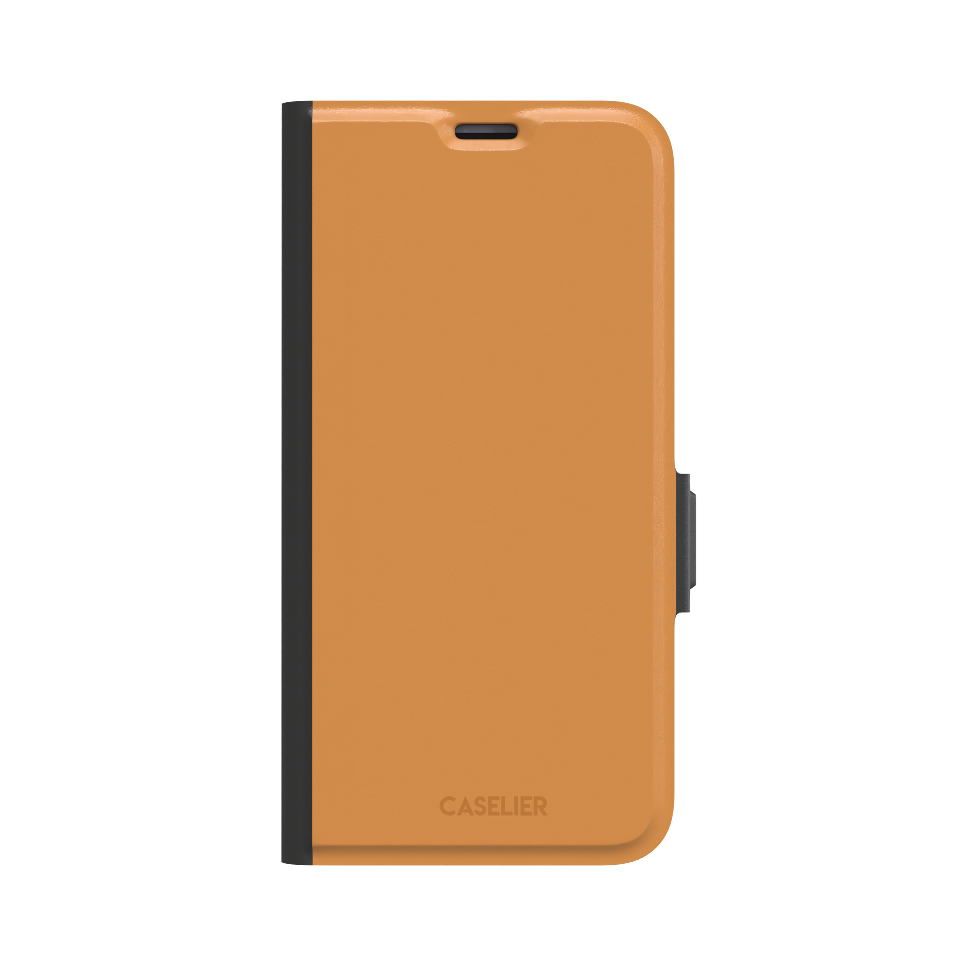 Solid warm amber orange phone case with minimal matte finish on iPhone, phone case by Caselier — wallet case, front view