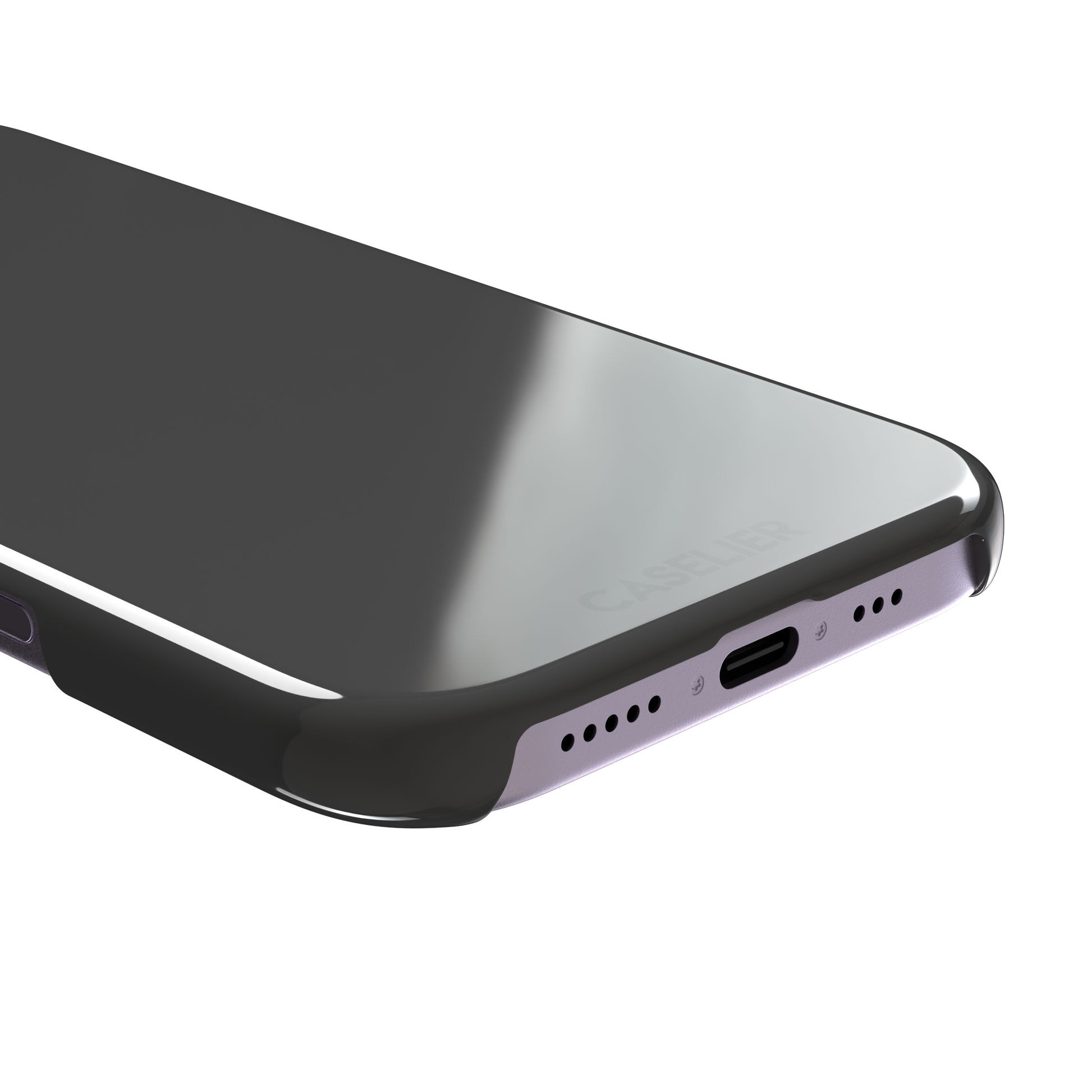 Solid medium grey phone case with clean matte finish on iPhone, phone case by Caselier — snap case, charging port detail