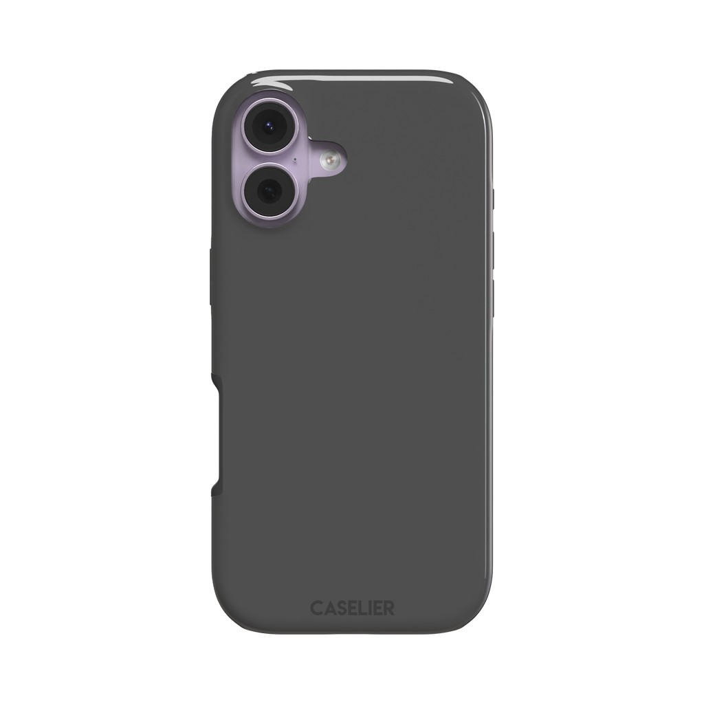 Solid medium grey phone case with clean matte finish on iPhone, phone case by Caselier — tough case, front view