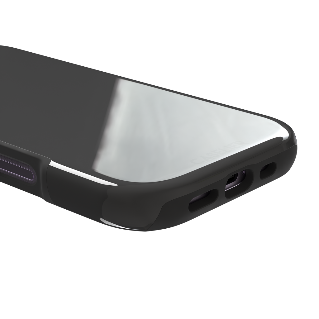 Solid medium grey phone case with clean matte finish on iPhone, phone case by Caselier — tough case, charging port detail