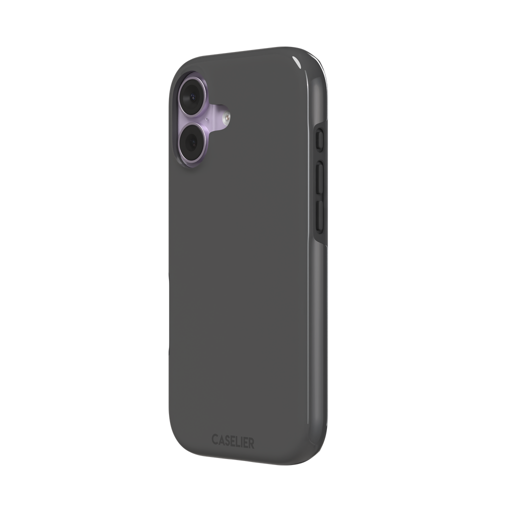 Solid medium grey phone case with clean matte finish on iPhone, phone case by Caselier — tough case, right view