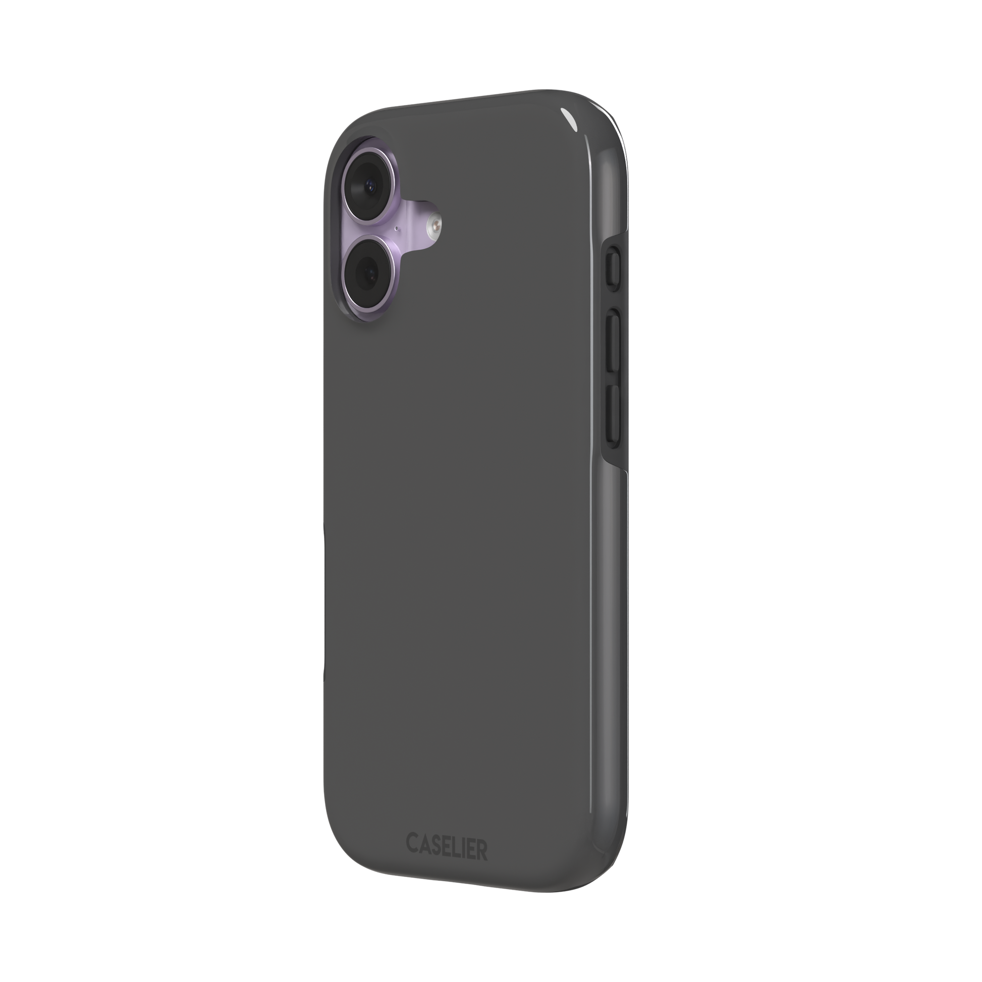 Solid medium grey phone case with clean matte finish on iPhone, phone case by Caselier — tough case, right view