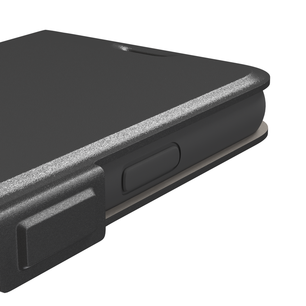 Solid medium grey phone case with clean matte finish on iPhone, phone case by Caselier — wallet case, volume buttons detail