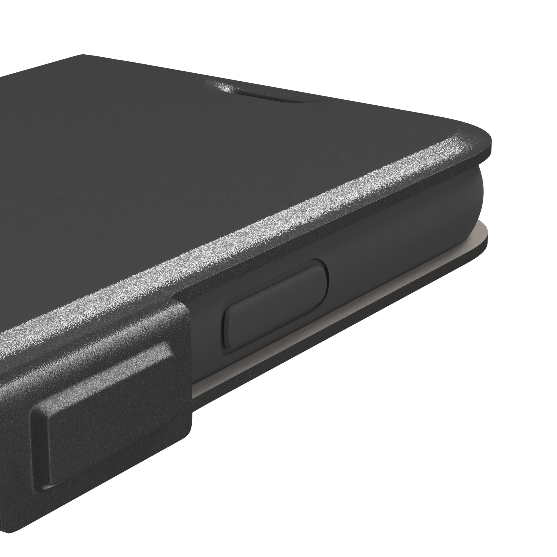 Solid medium grey phone case with clean matte finish on iPhone, phone case by Caselier — wallet case, volume buttons detail