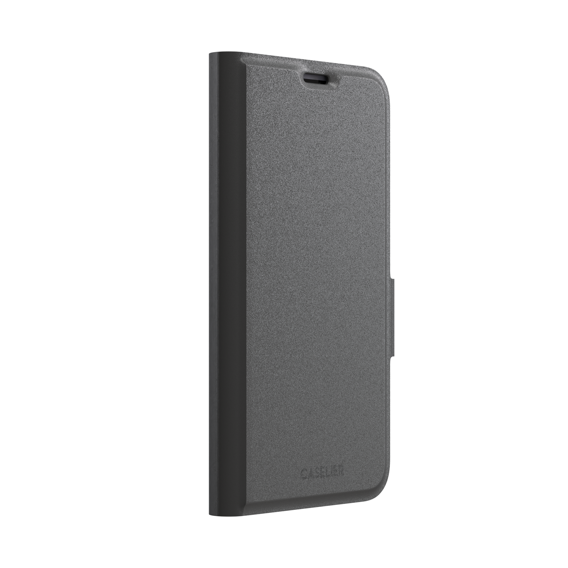 Solid medium grey phone case with clean matte finish on iPhone, phone case by Caselier — wallet case, left view