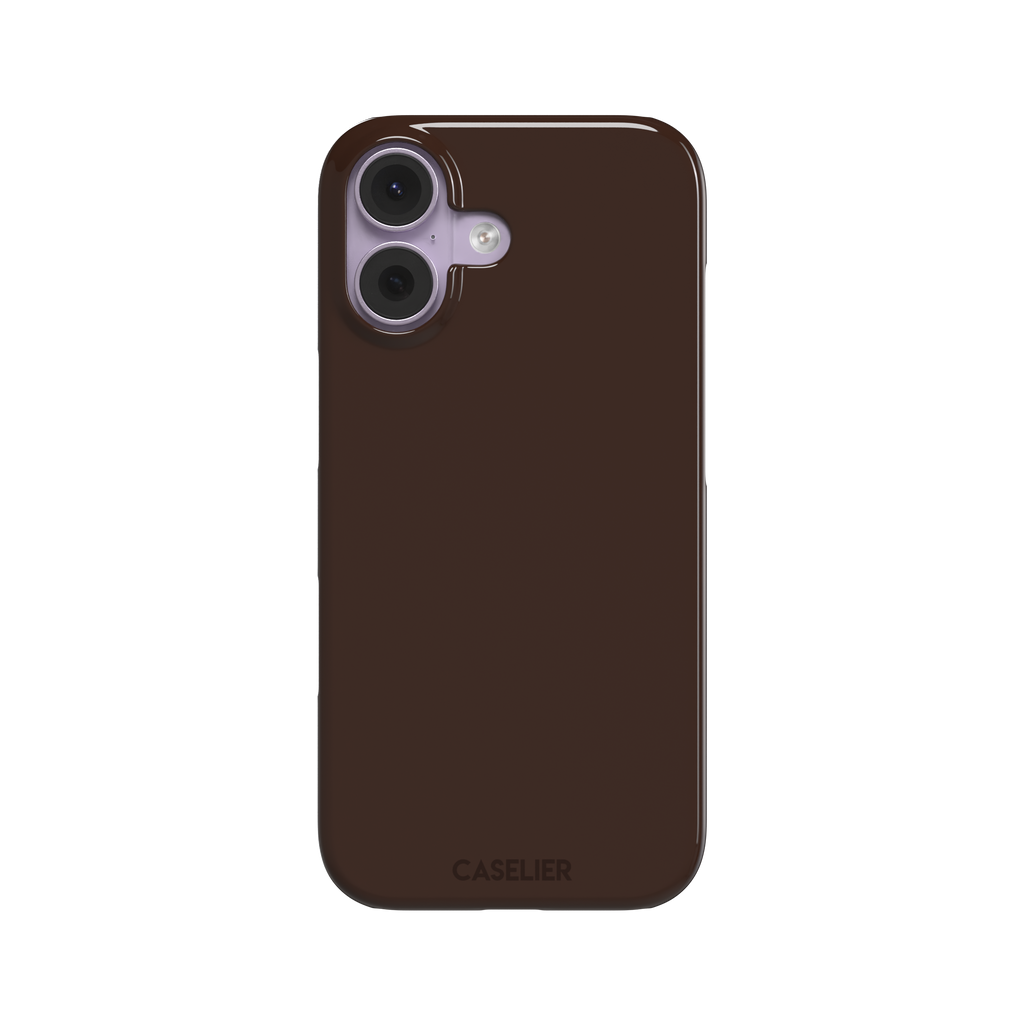 Solid deep dark brown phone case with minimal matte finish on iPhone, phone case by Caselier — snap case, front view