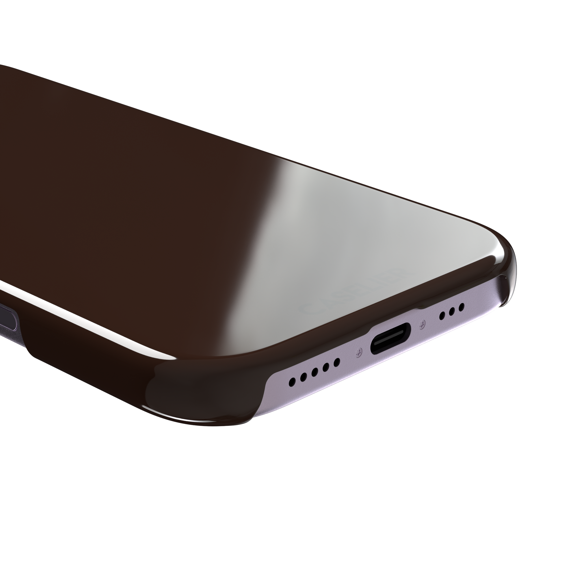Solid deep dark brown phone case with minimal matte finish on iPhone, phone case by Caselier — snap case, charging port detail
