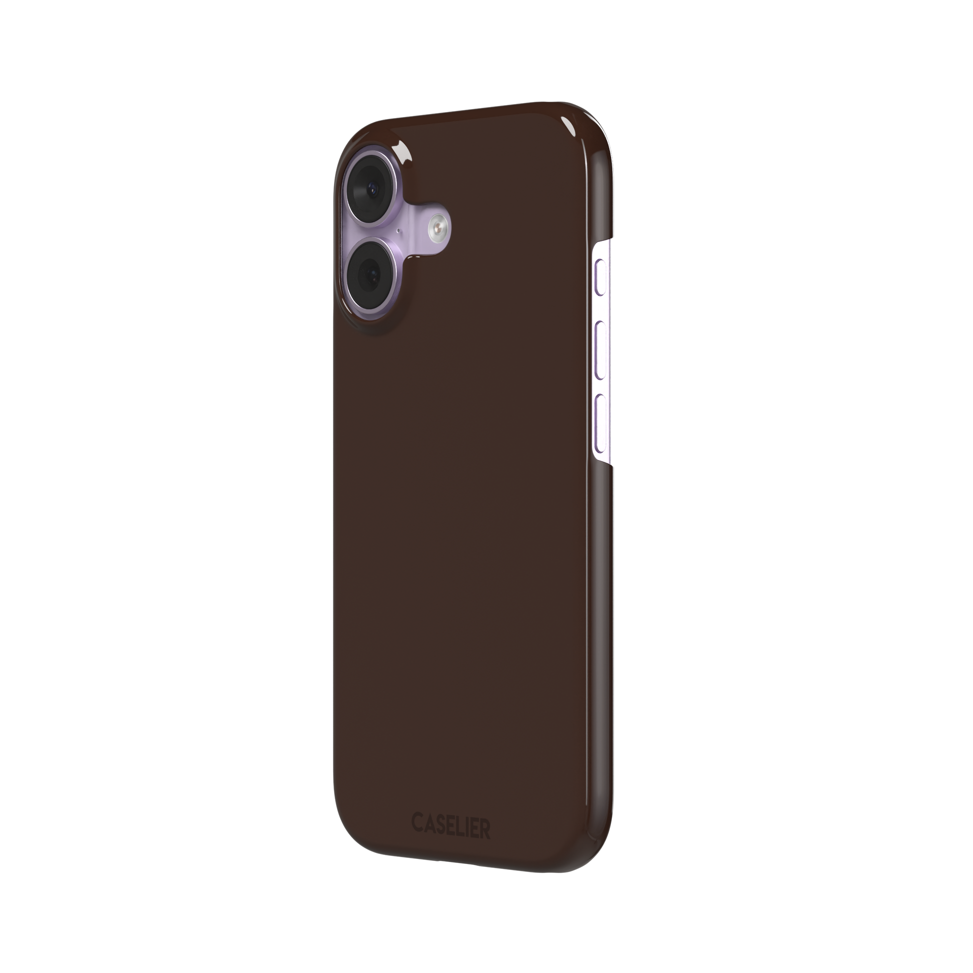 Solid deep dark brown phone case with minimal matte finish on iPhone, phone case by Caselier — snap case, right view