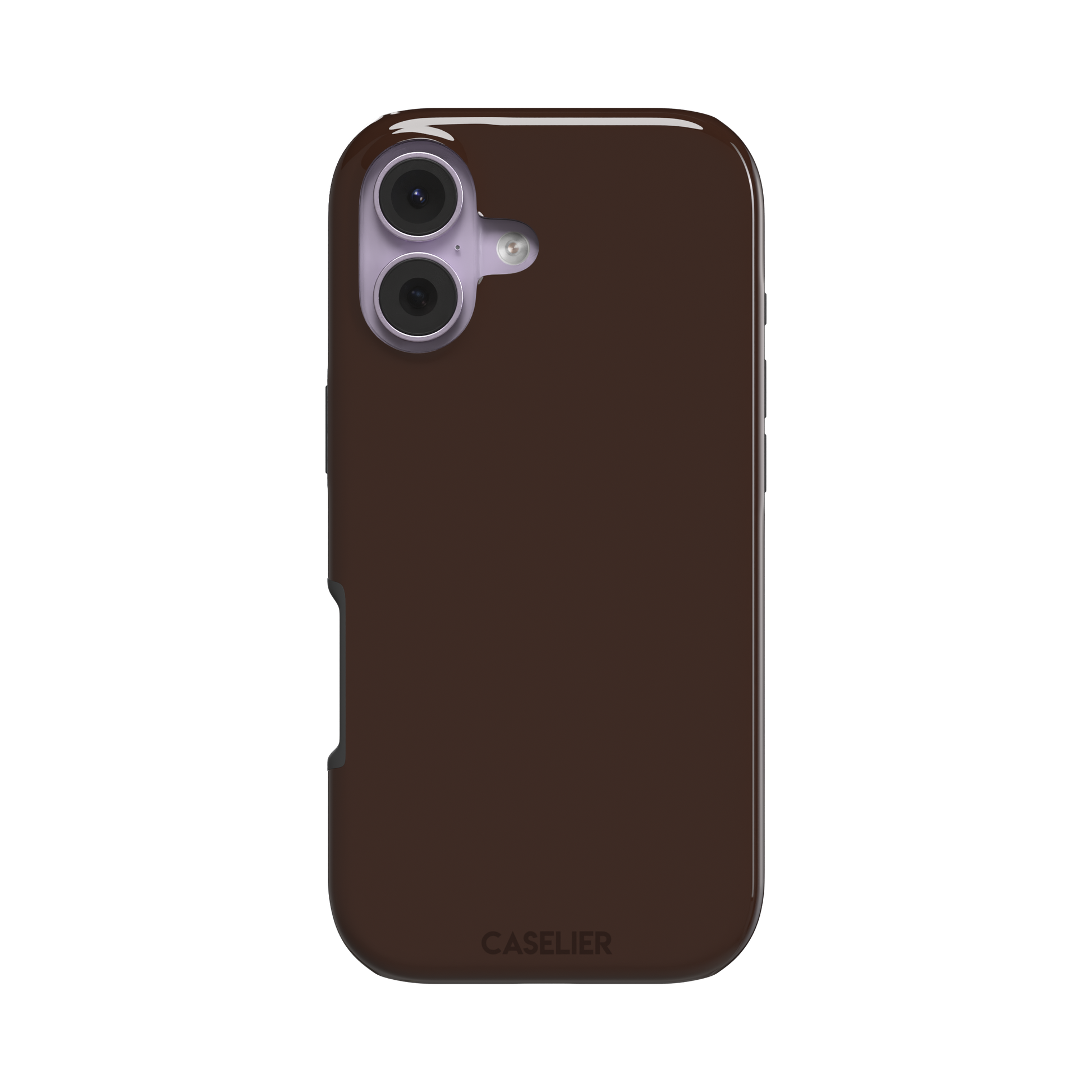 Solid deep dark brown phone case with minimal matte finish on iPhone, phone case by Caselier — tough case, front view