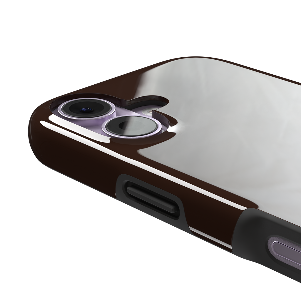 Solid deep dark brown phone case with minimal matte finish on iPhone, phone case by Caselier — tough case, volume buttons detail