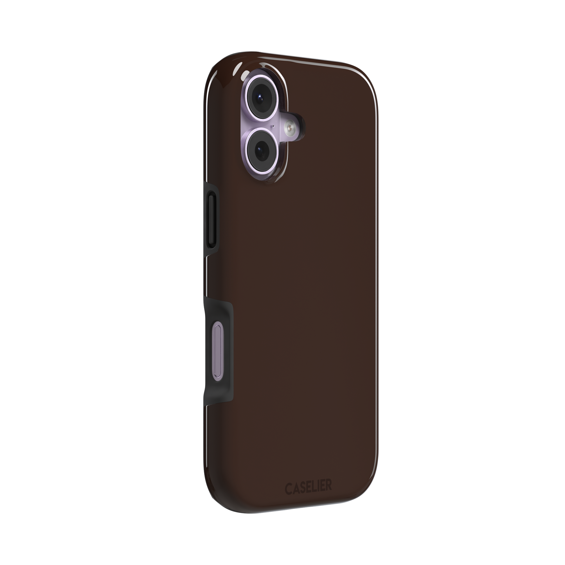 Solid deep dark brown phone case with minimal matte finish on iPhone, phone case by Caselier — tough case, left view