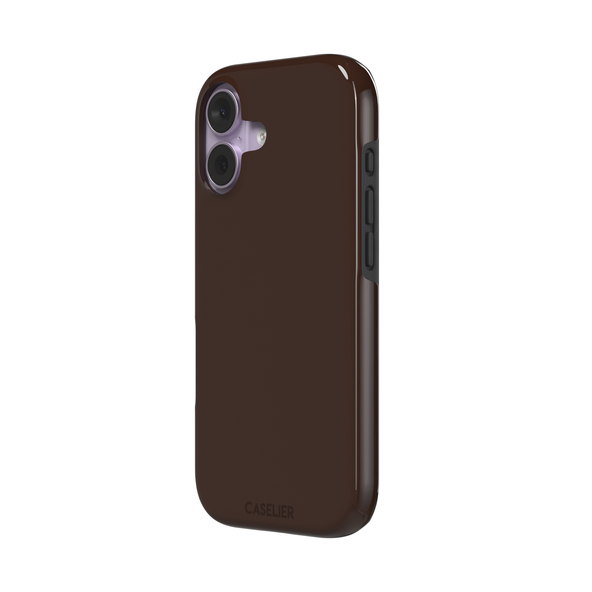 Solid deep dark brown phone case with minimal matte finish on iPhone, phone case by Caselier — tough case, right view