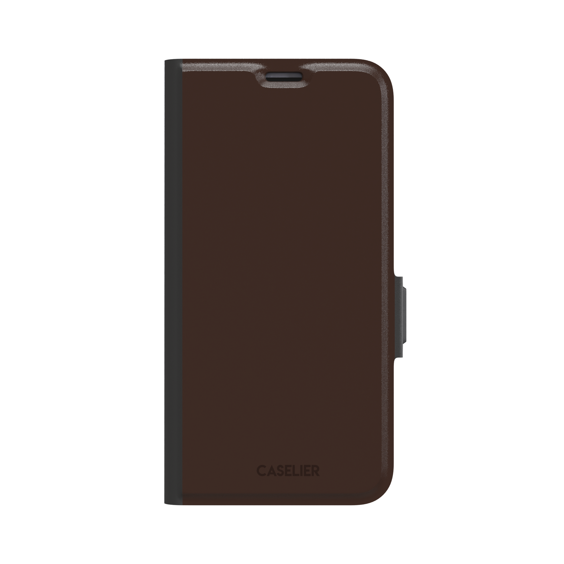 Solid deep dark brown phone case with minimal matte finish on iPhone, phone case by Caselier — wallet case, front view