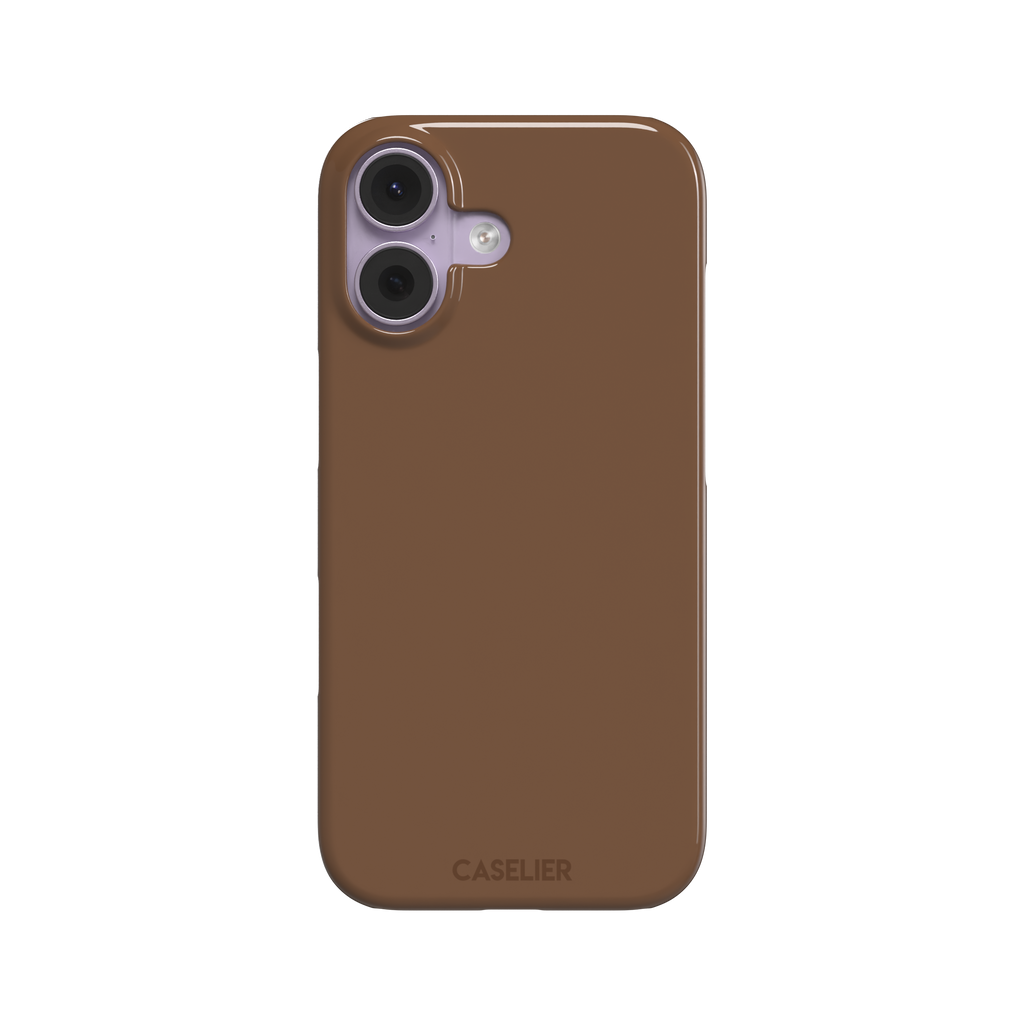 Solid medium brown phone case with smooth matte finish on iPhone, phone case by Caselier — snap case, front view