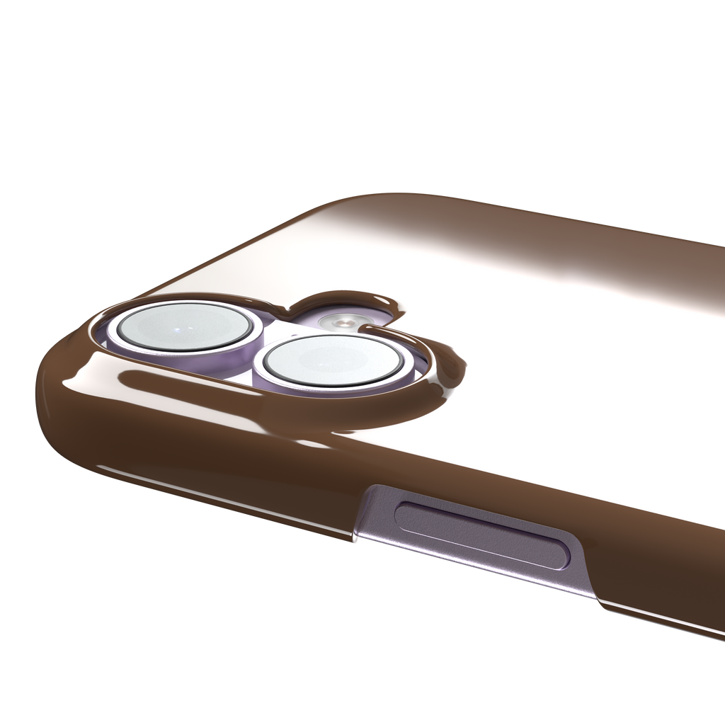 Solid medium brown phone case with smooth matte finish on iPhone, phone case by Caselier — snap case, volume buttons detail