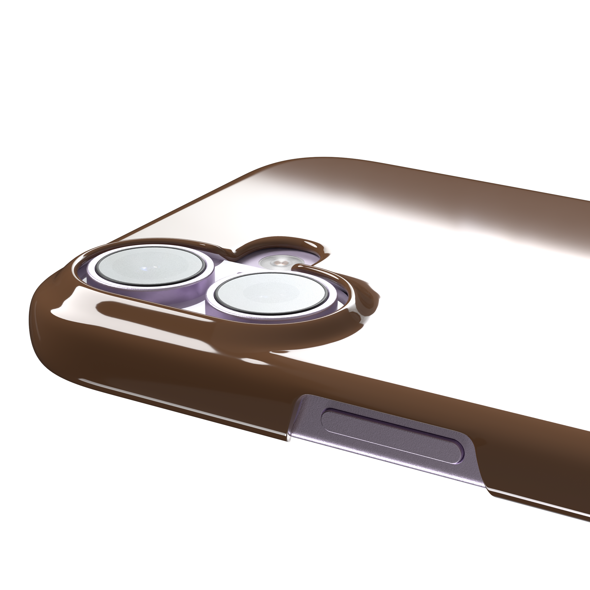 Solid medium brown phone case with smooth matte finish on iPhone, phone case by Caselier — snap case, volume buttons detail