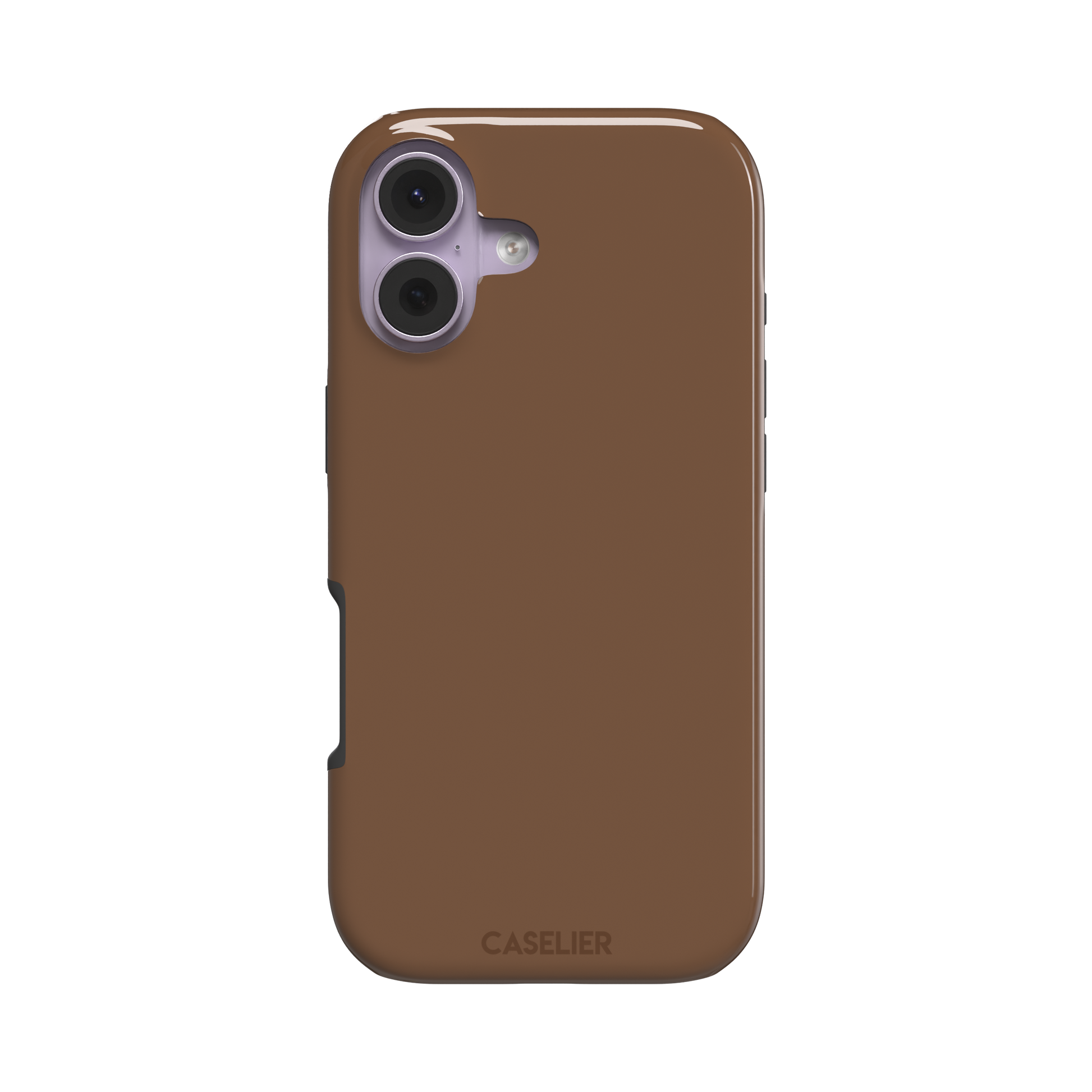 Solid medium brown phone case with smooth matte finish on iPhone, phone case by Caselier — tough case, front view