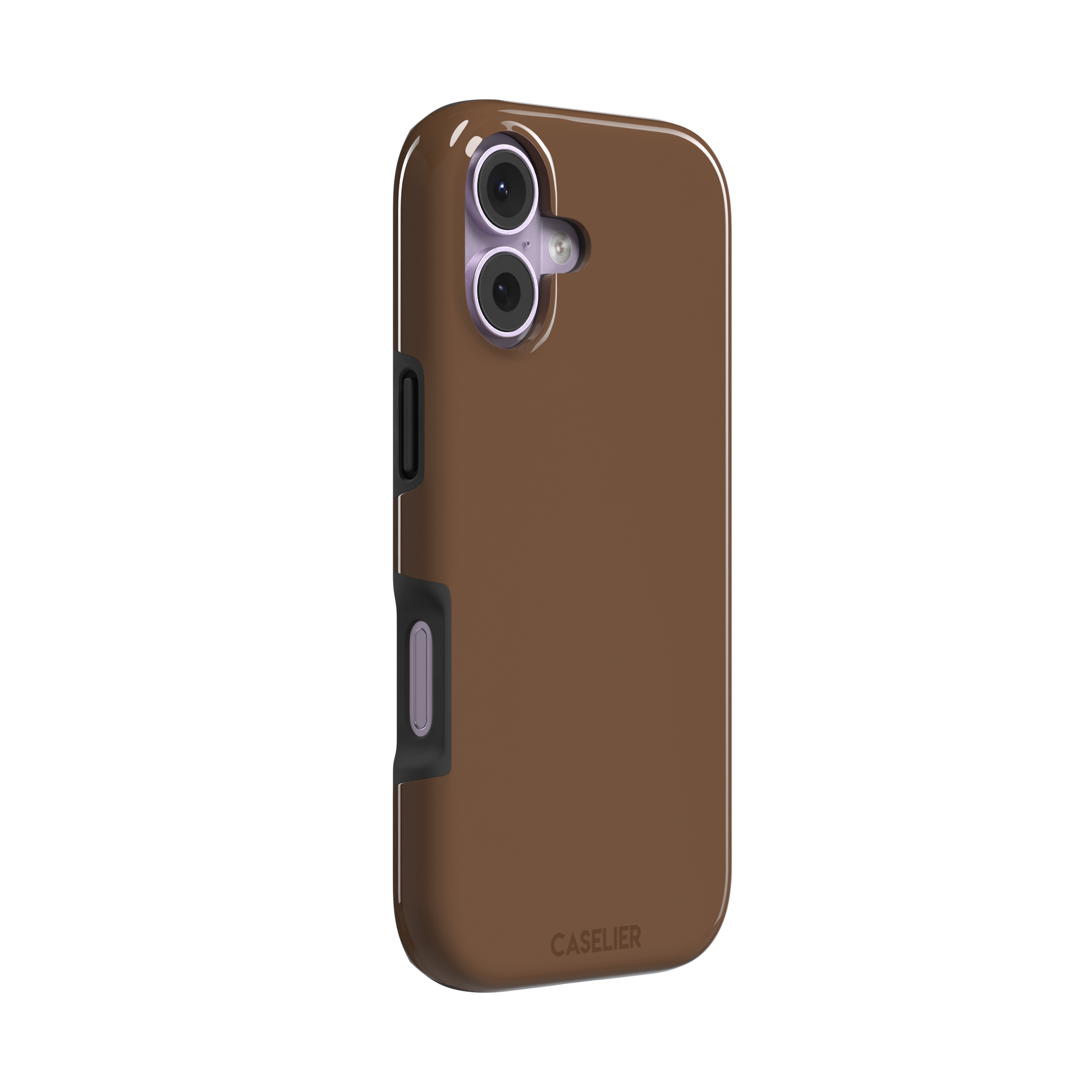 Solid medium brown phone case with smooth matte finish on iPhone, phone case by Caselier — tough case, left view