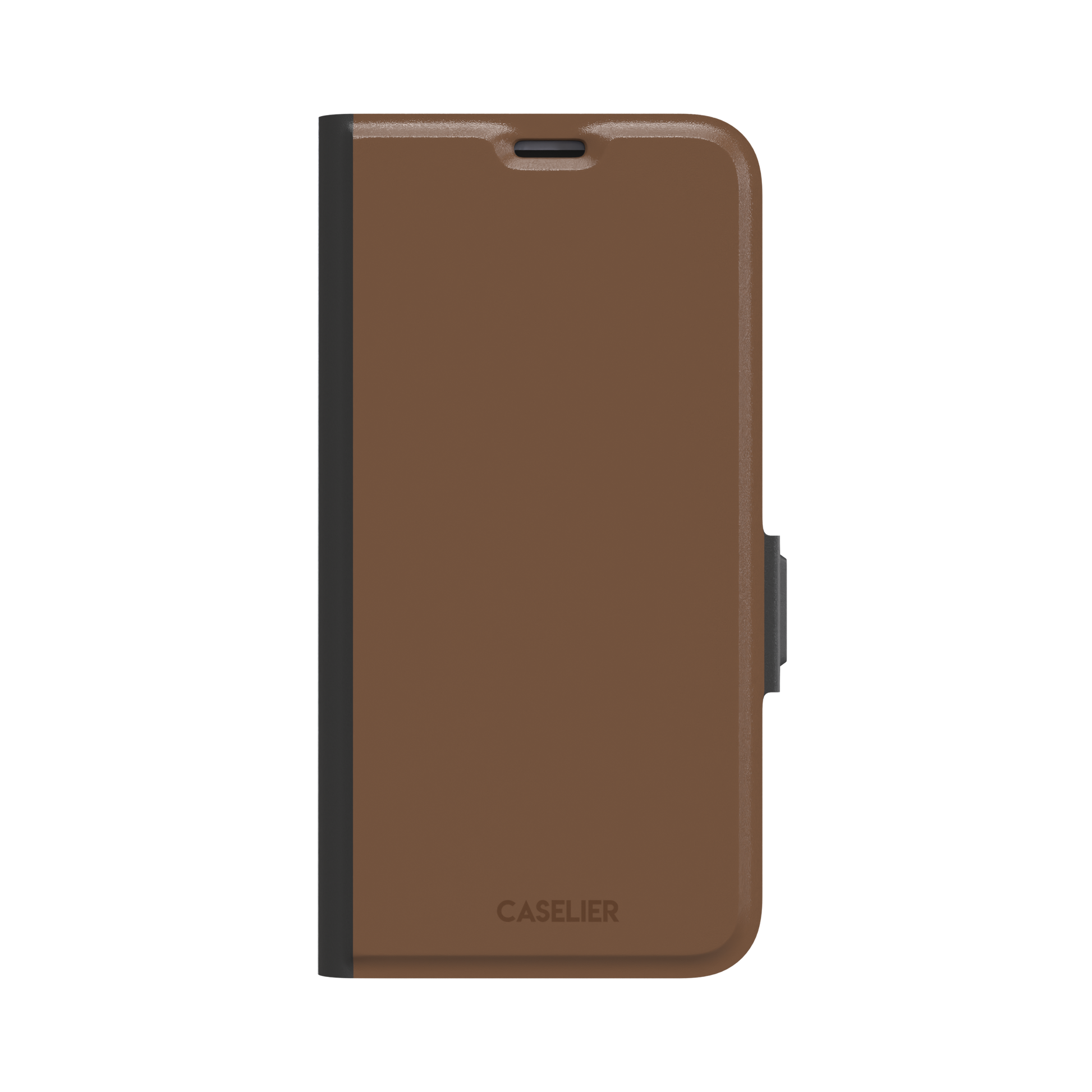 Solid medium brown phone case with smooth matte finish on iPhone, phone case by Caselier — wallet case, front view