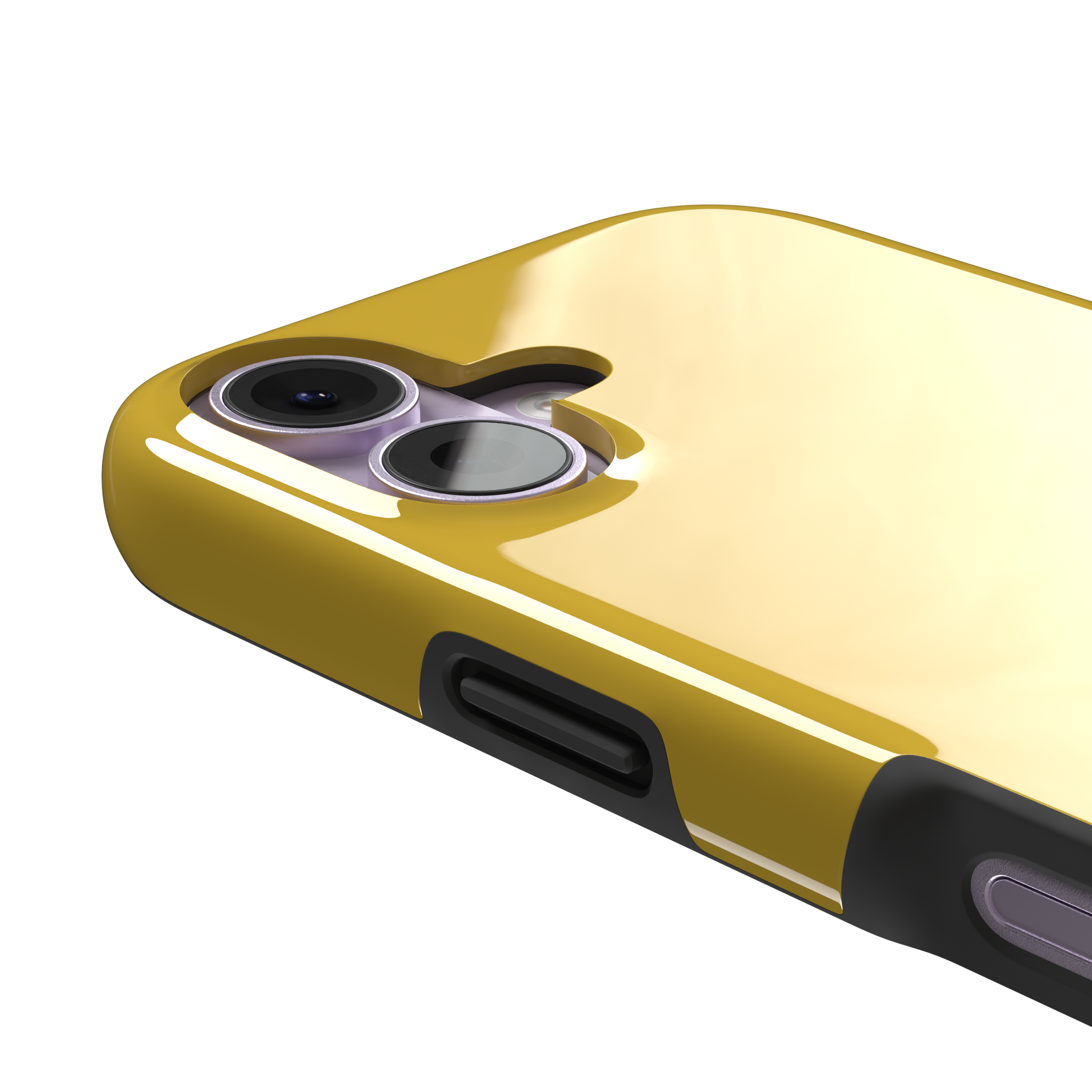 Solid golden yellow phone case with smooth matte finish on iPhone, phone case by Caselier — tough case, volume buttons detail