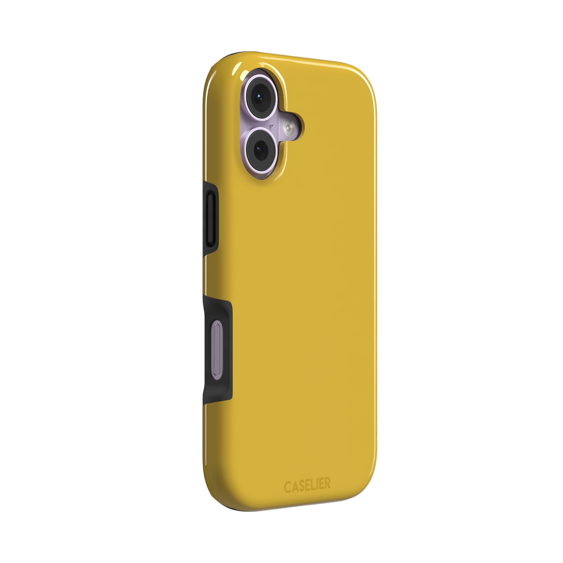 Solid golden yellow phone case with smooth matte finish on iPhone, phone case by Caselier — tough case, left view