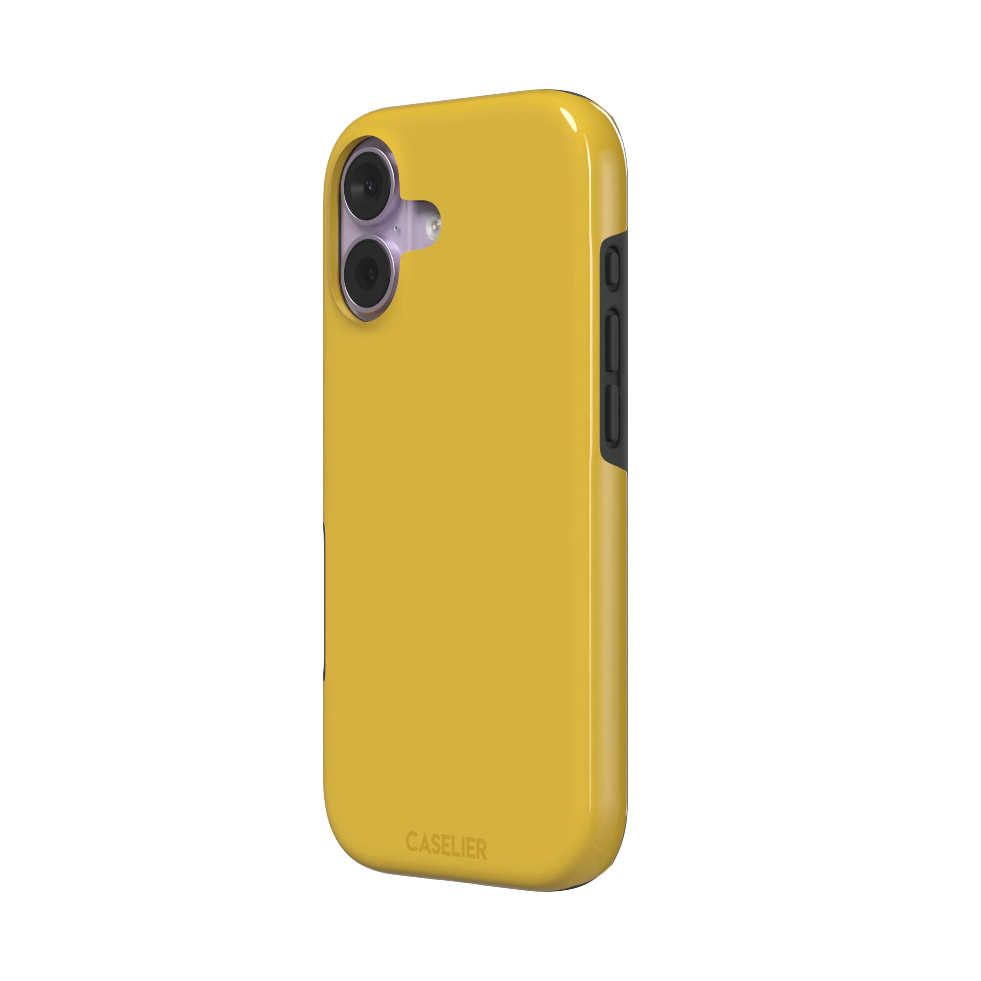 Solid golden yellow phone case with smooth matte finish on iPhone, phone case by Caselier — tough case, right view