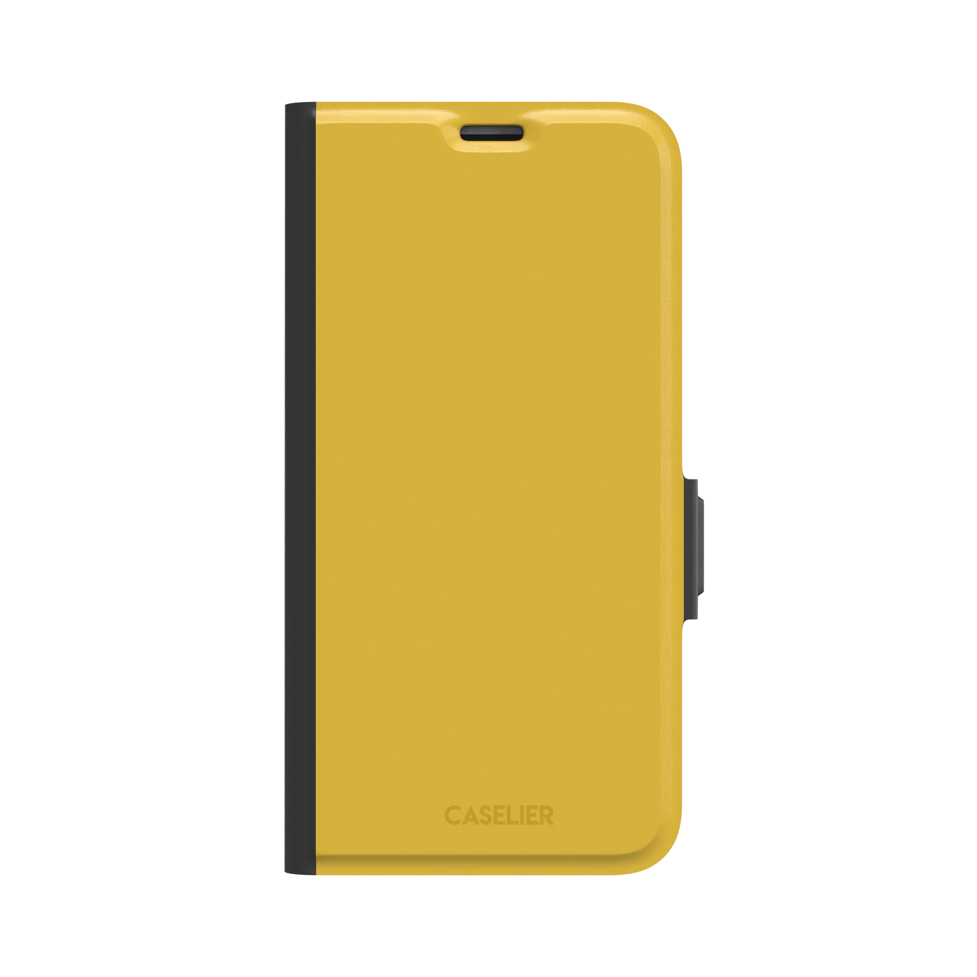 Solid golden yellow phone case with smooth matte finish on iPhone, phone case by Caselier — wallet case, front view