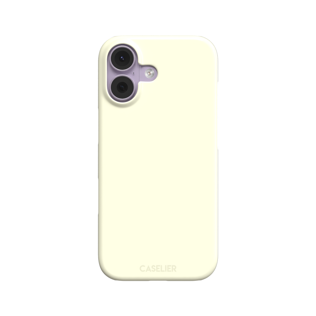 Solid pale lemon yellow phone case with soft matte finish on iPhone, phone case by Caselier — snap case, front view