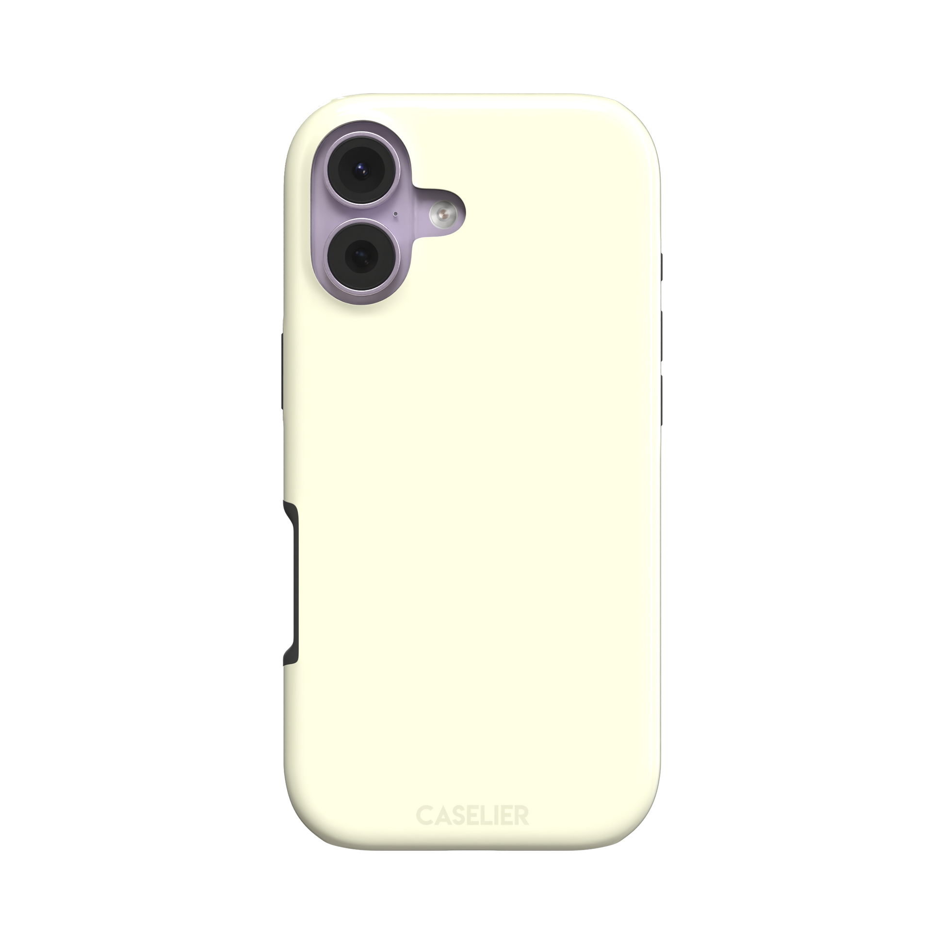 Solid pale lemon yellow phone case with soft matte finish on iPhone, phone case by Caselier — tough case, front view