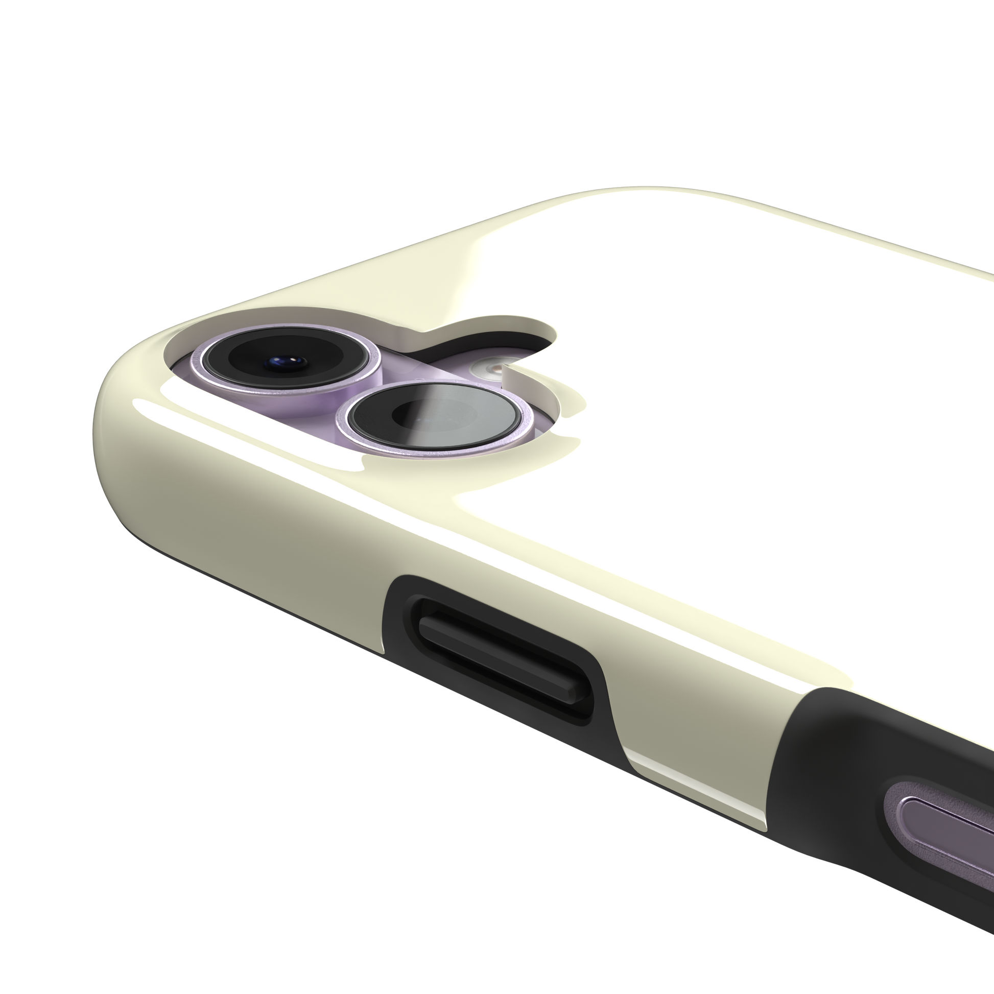 Solid pale lemon yellow phone case with soft matte finish on iPhone, phone case by Caselier — tough case, volume buttons detail