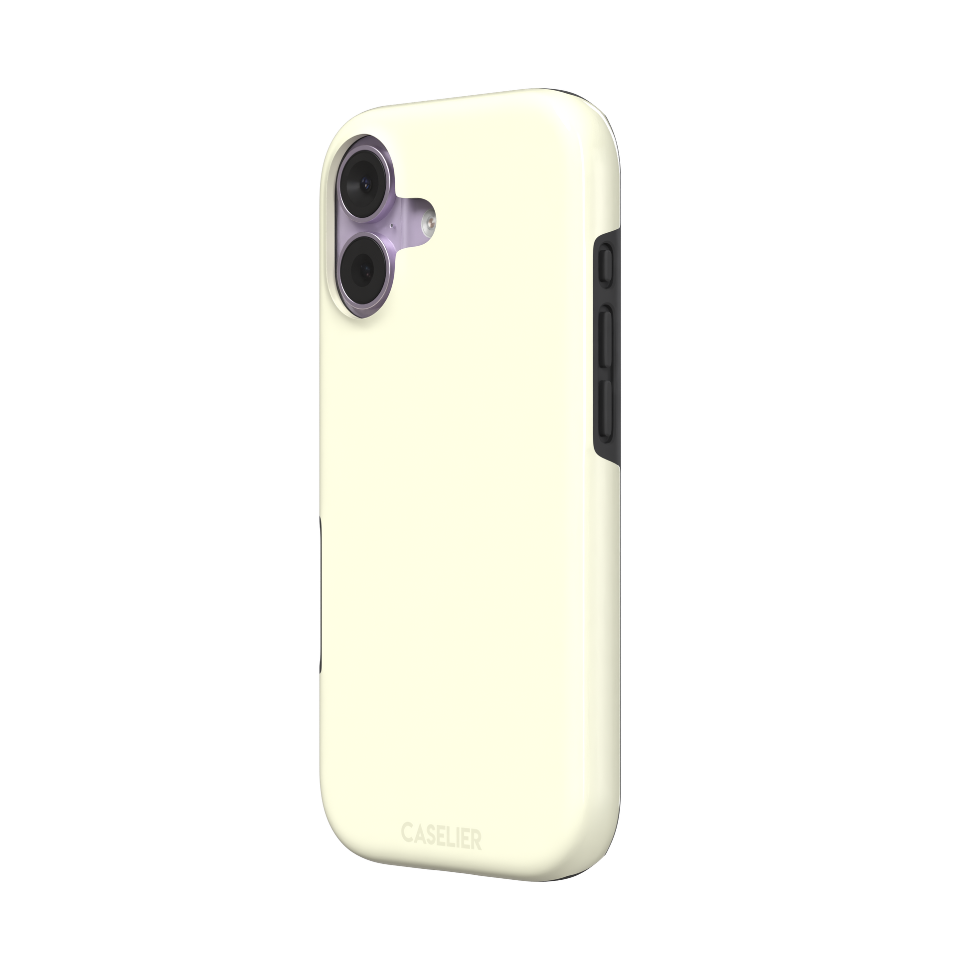 Solid pale lemon yellow phone case with soft matte finish on iPhone, phone case by Caselier — tough case, right view