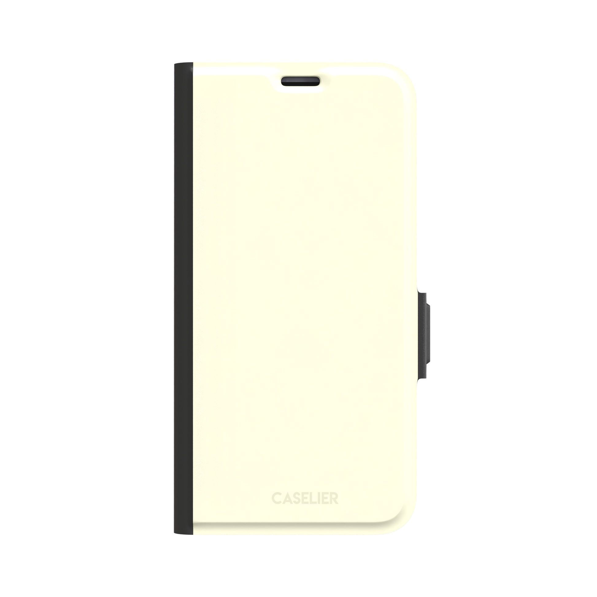 Solid pale lemon yellow phone case with soft matte finish on iPhone, phone case by Caselier — wallet case, front view
