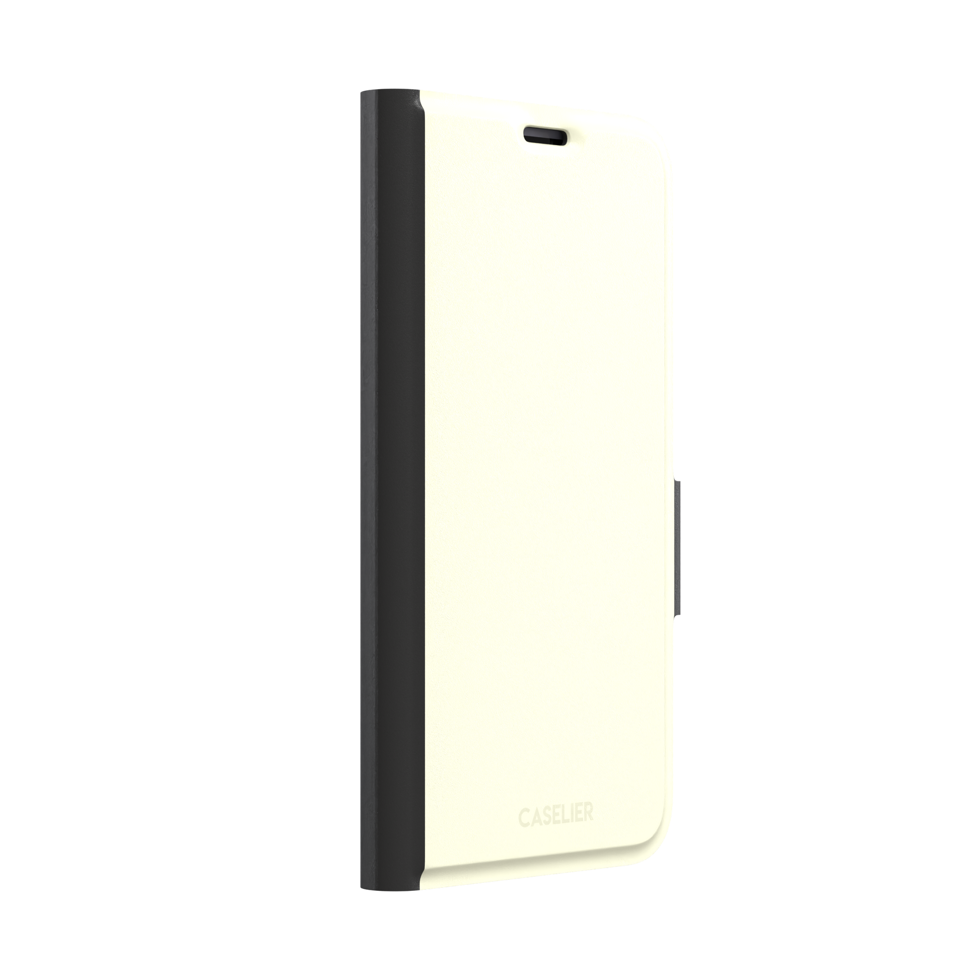 Solid pale lemon yellow phone case with soft matte finish on iPhone, phone case by Caselier — wallet case, left view