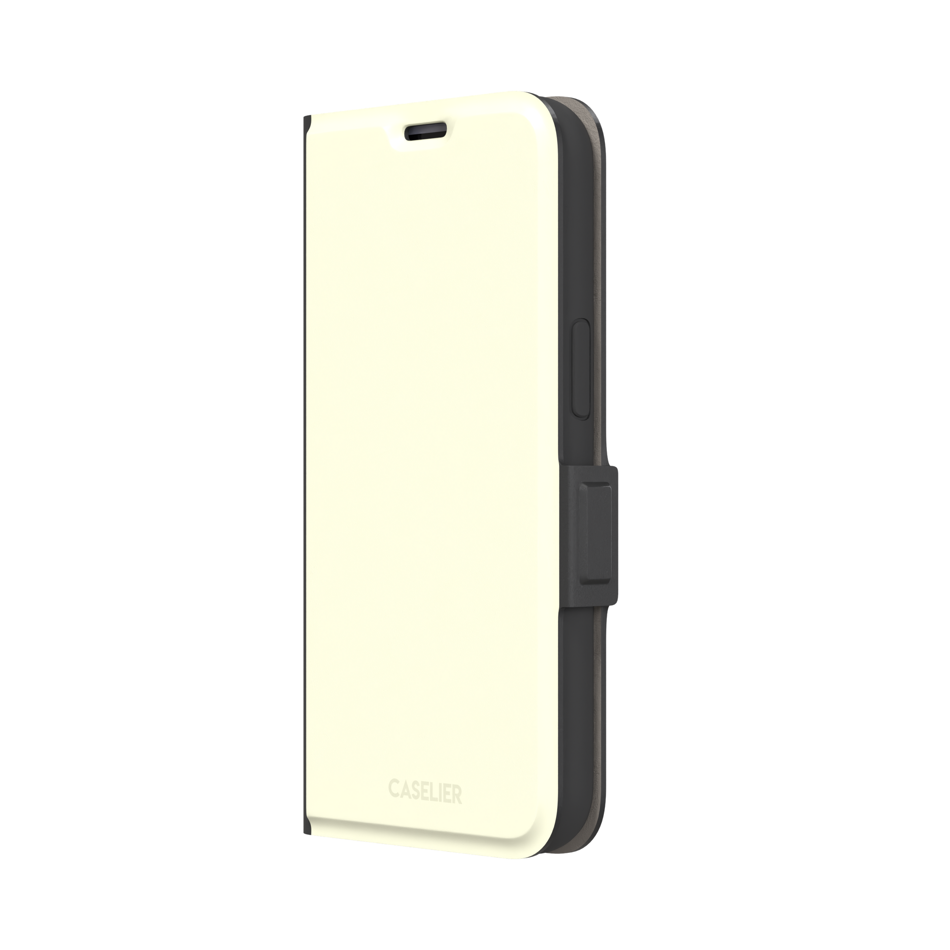 Solid pale lemon yellow phone case with soft matte finish on iPhone, phone case by Caselier — wallet case, right view