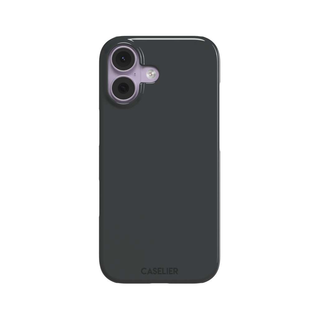 Solid dark charcoal phone case with smooth matte finish on iPhone, phone case by Caselier — snap case, front view