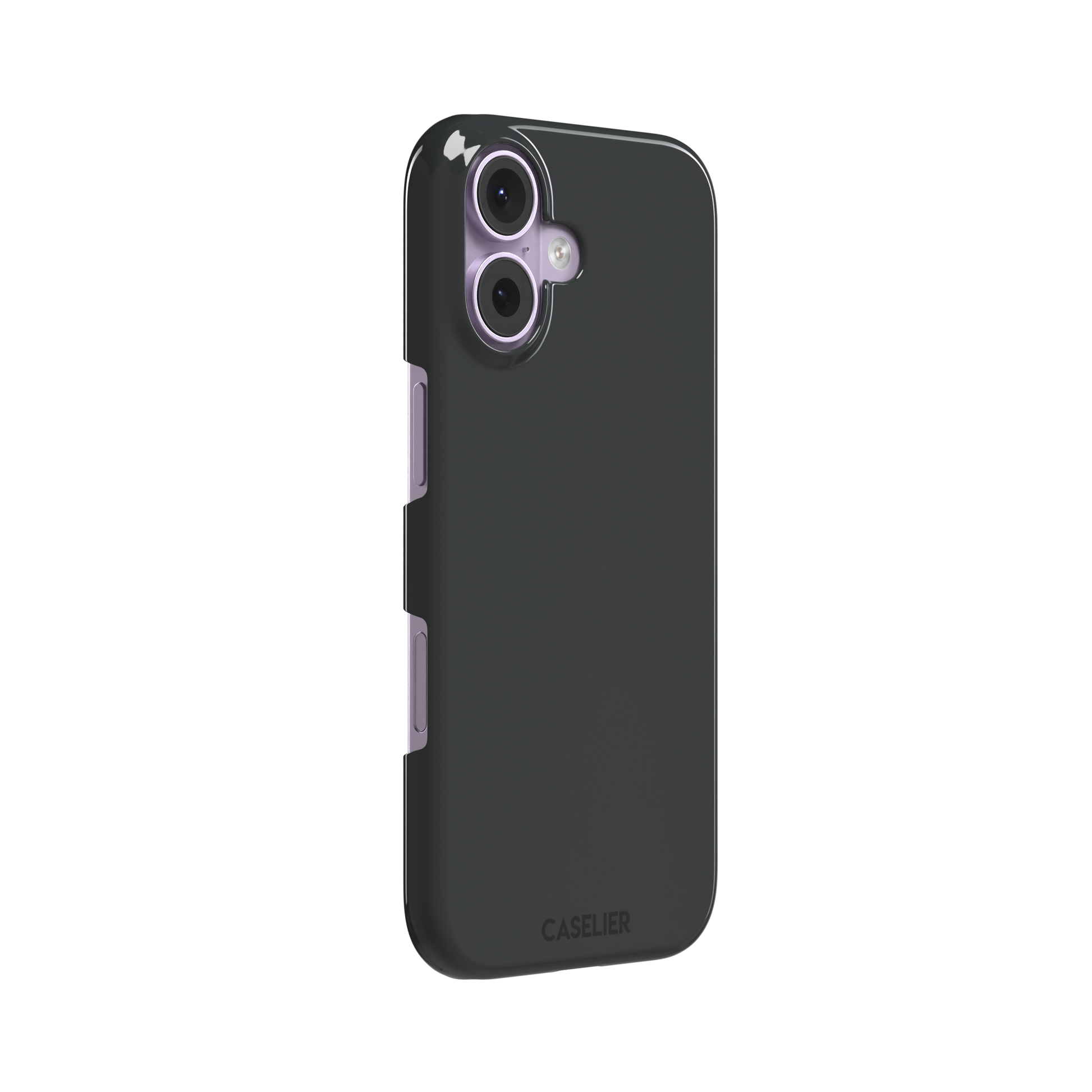 Solid dark charcoal phone case with smooth matte finish on iPhone, phone case by Caselier — snap case, left view