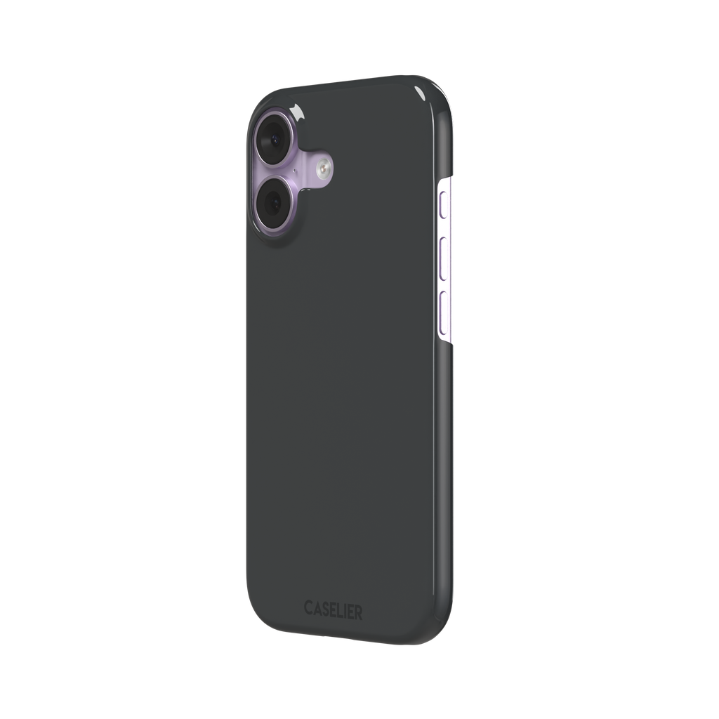 Solid dark charcoal phone case with smooth matte finish on iPhone, phone case by Caselier — snap case, right view