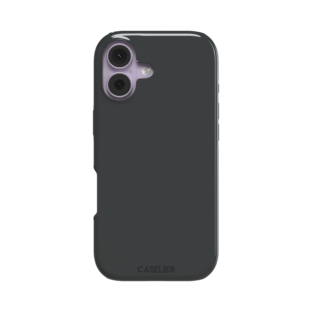 Solid dark charcoal phone case with smooth matte finish on iPhone, phone case by Caselier — tough case, front view