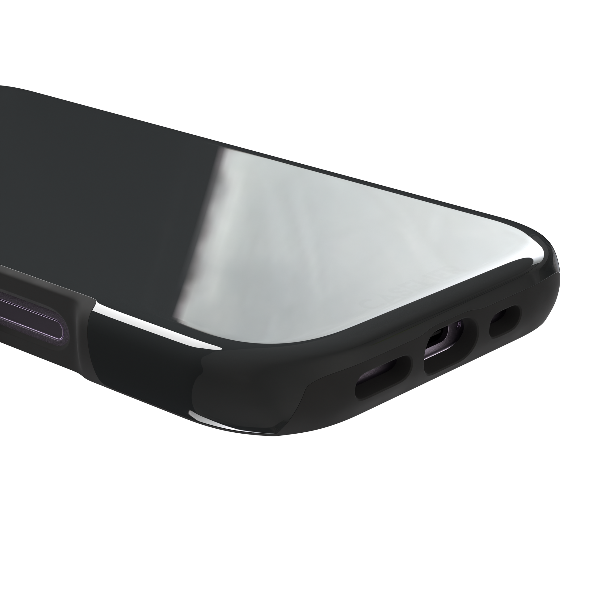 Solid dark charcoal phone case with smooth matte finish on iPhone, phone case by Caselier — tough case, charging port detail