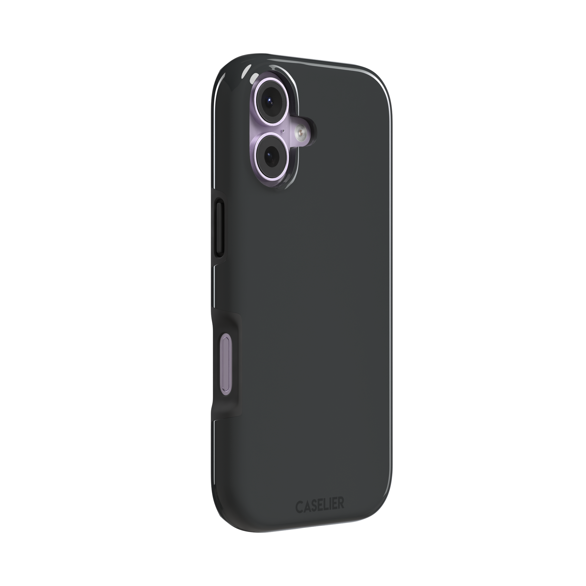 Solid dark charcoal phone case with smooth matte finish on iPhone, phone case by Caselier — tough case, left view