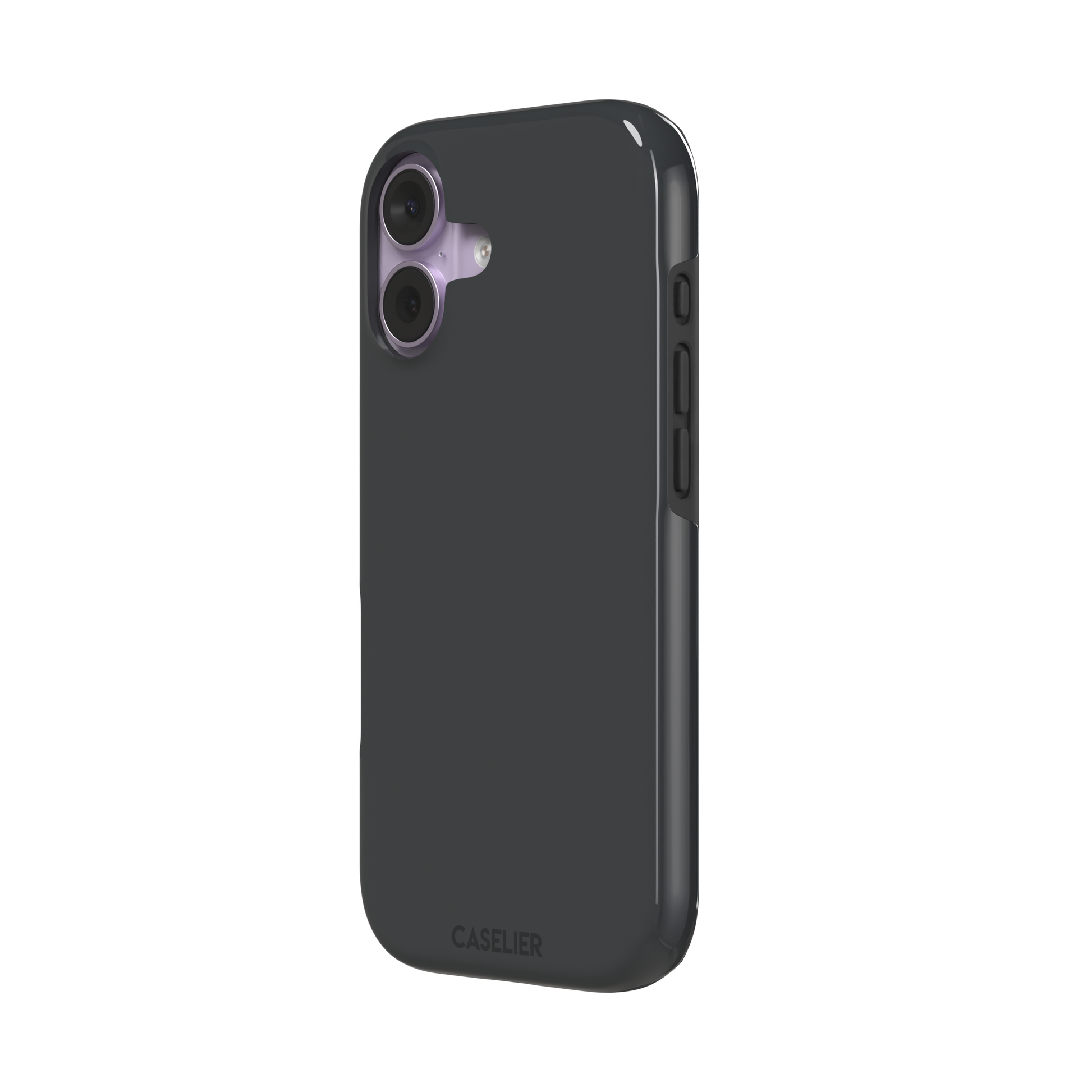 Solid dark charcoal phone case with smooth matte finish on iPhone, phone case by Caselier — tough case, right view