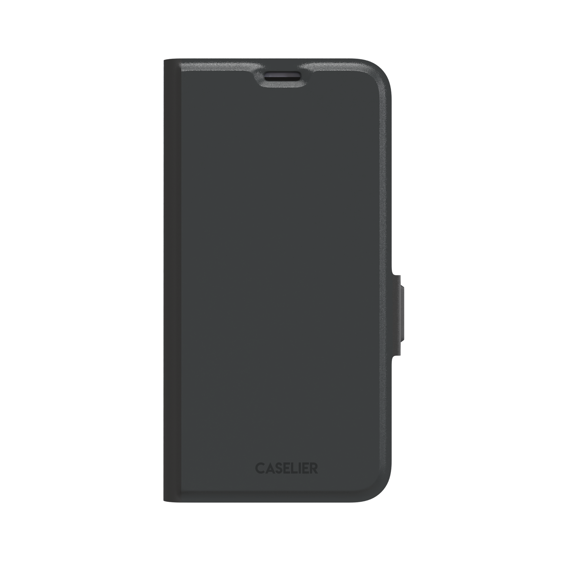 Solid dark charcoal phone case with smooth matte finish on iPhone, phone case by Caselier — wallet case, front view