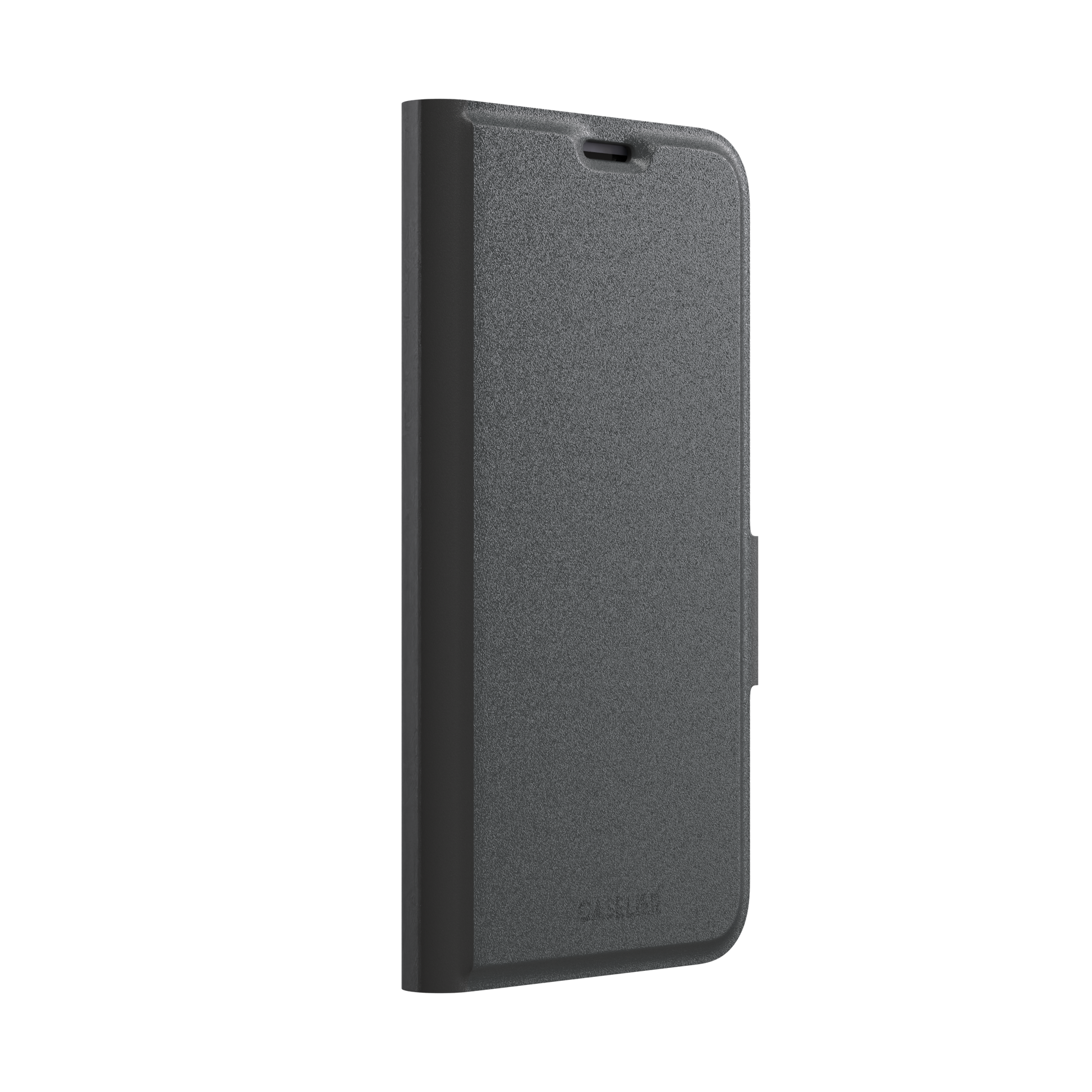 Solid dark charcoal phone case with smooth matte finish on iPhone, phone case by Caselier — wallet case, left view