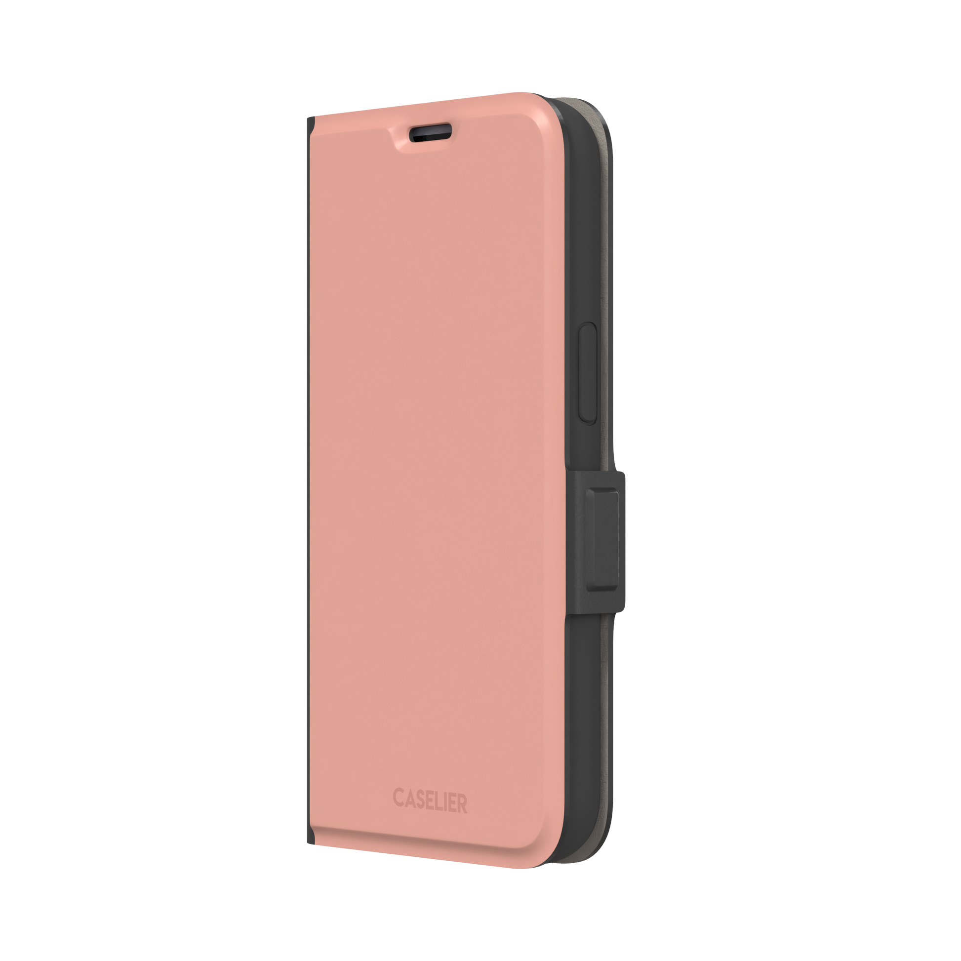 Solid dusty blush pink phone case with smooth matte finish on iPhone, phone case by Caselier — wallet case, right view