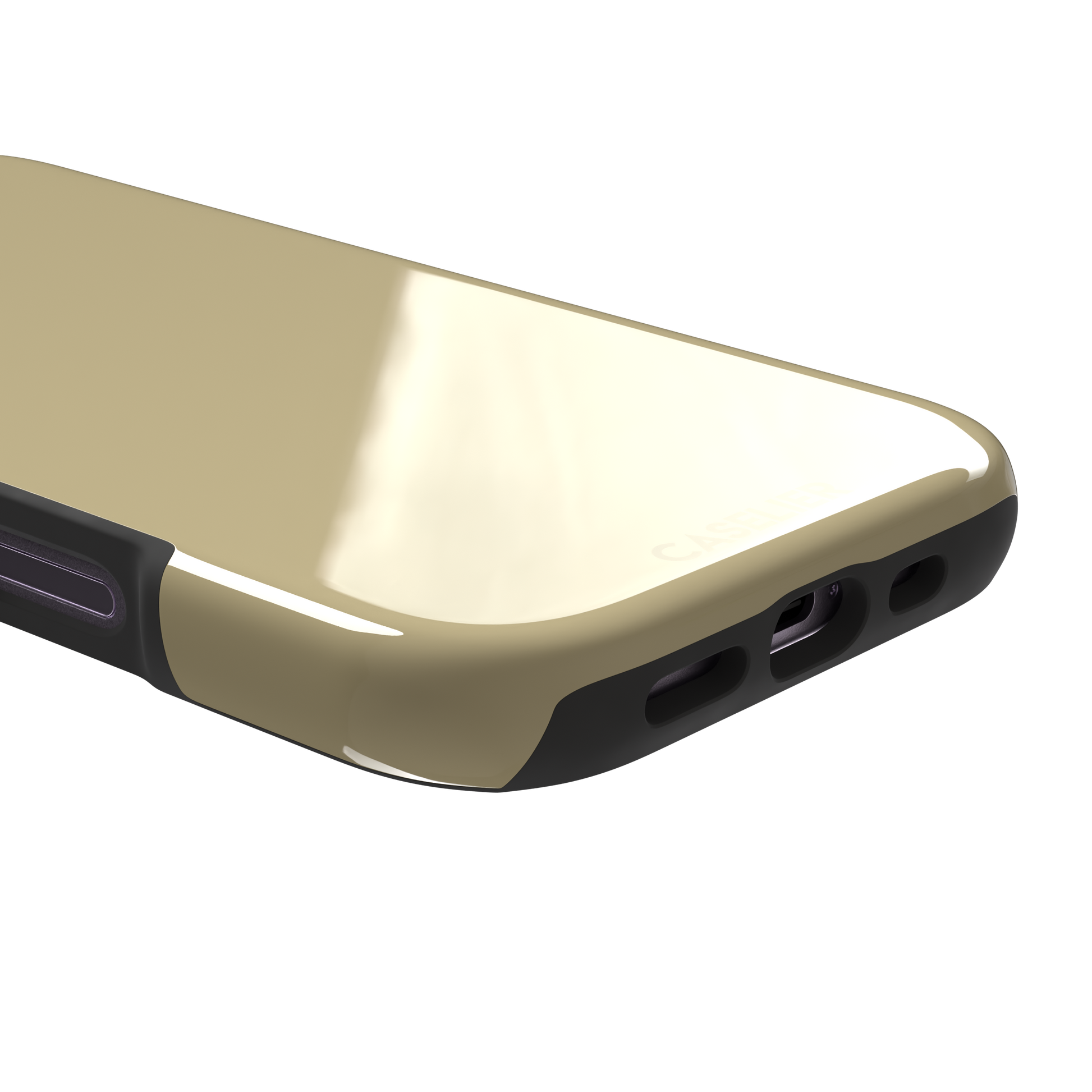 Solid muted olive-khaki phone case with smooth matte finish on iPhone, phone case by Caselier — tough case, charging port detail