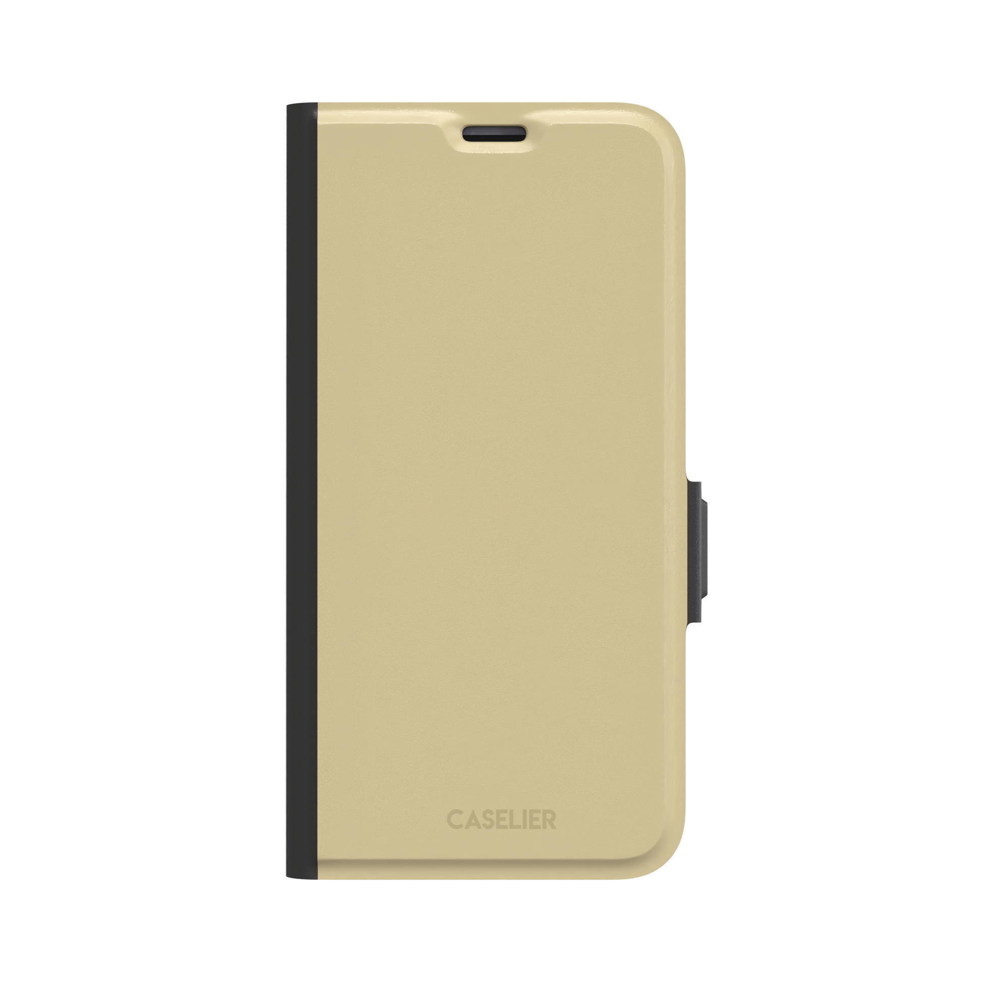 Solid muted olive-khaki phone case with smooth matte finish on iPhone, phone case by Caselier — wallet case, front view